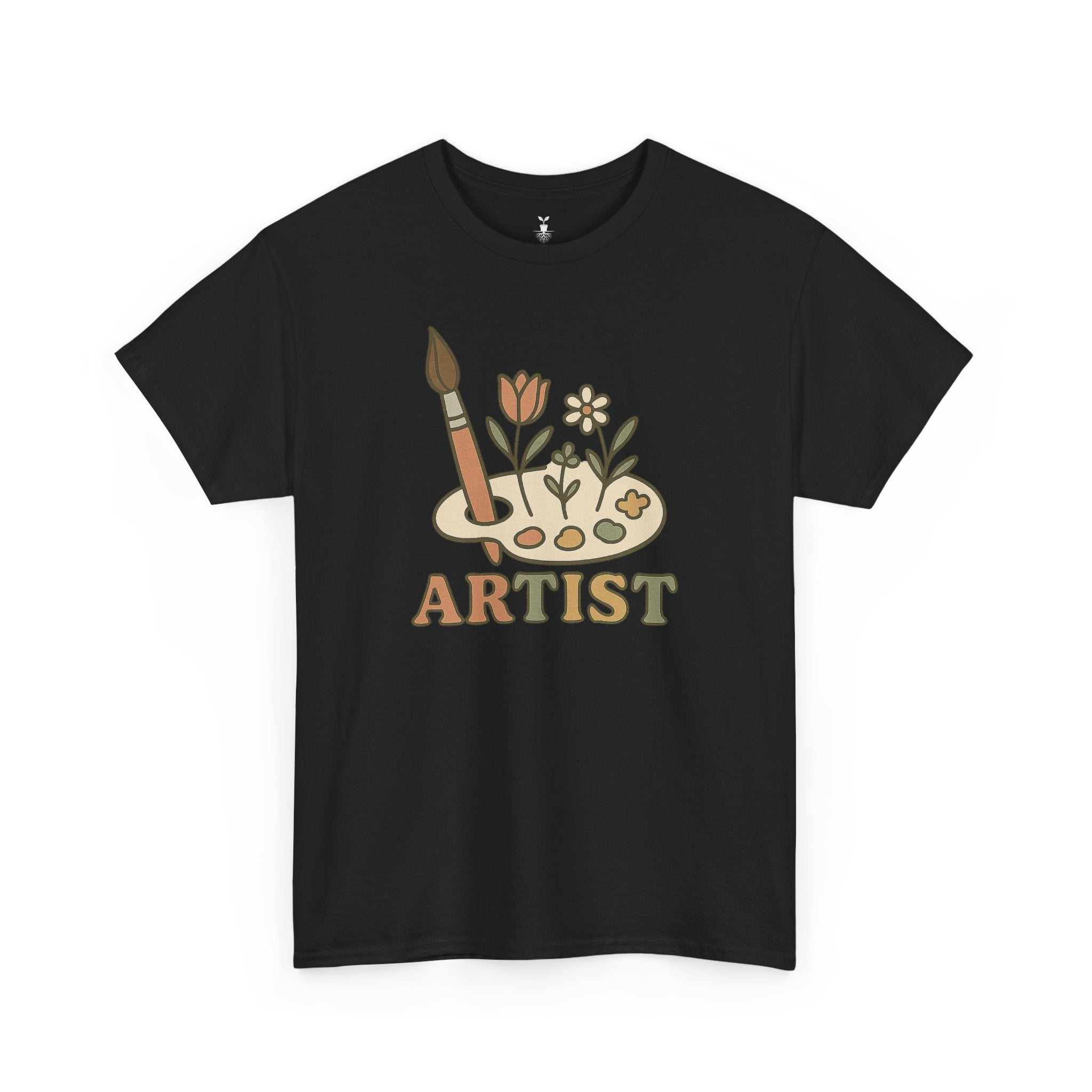 Retro Boho Artist Paint Palette and Floral T-Shirt