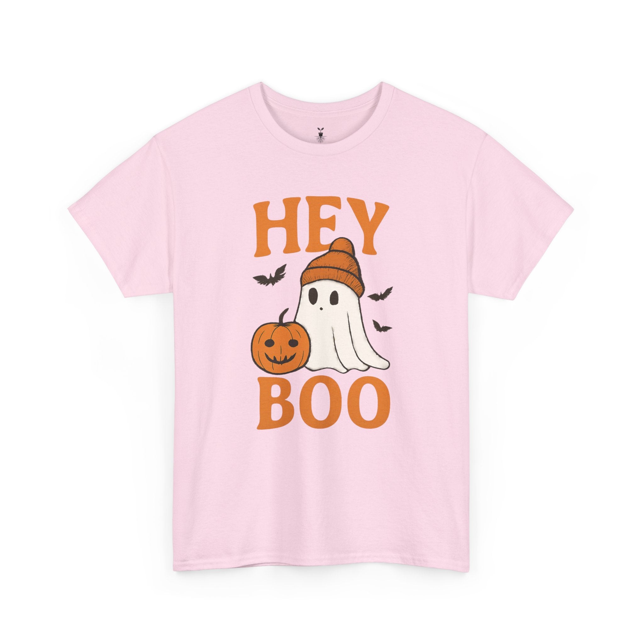 Cute Hey Boo Ghost T-Shirt – Funny Halloween Graphic Tee with Pumpkin Artwork and Spooky Season Aesthetic Design