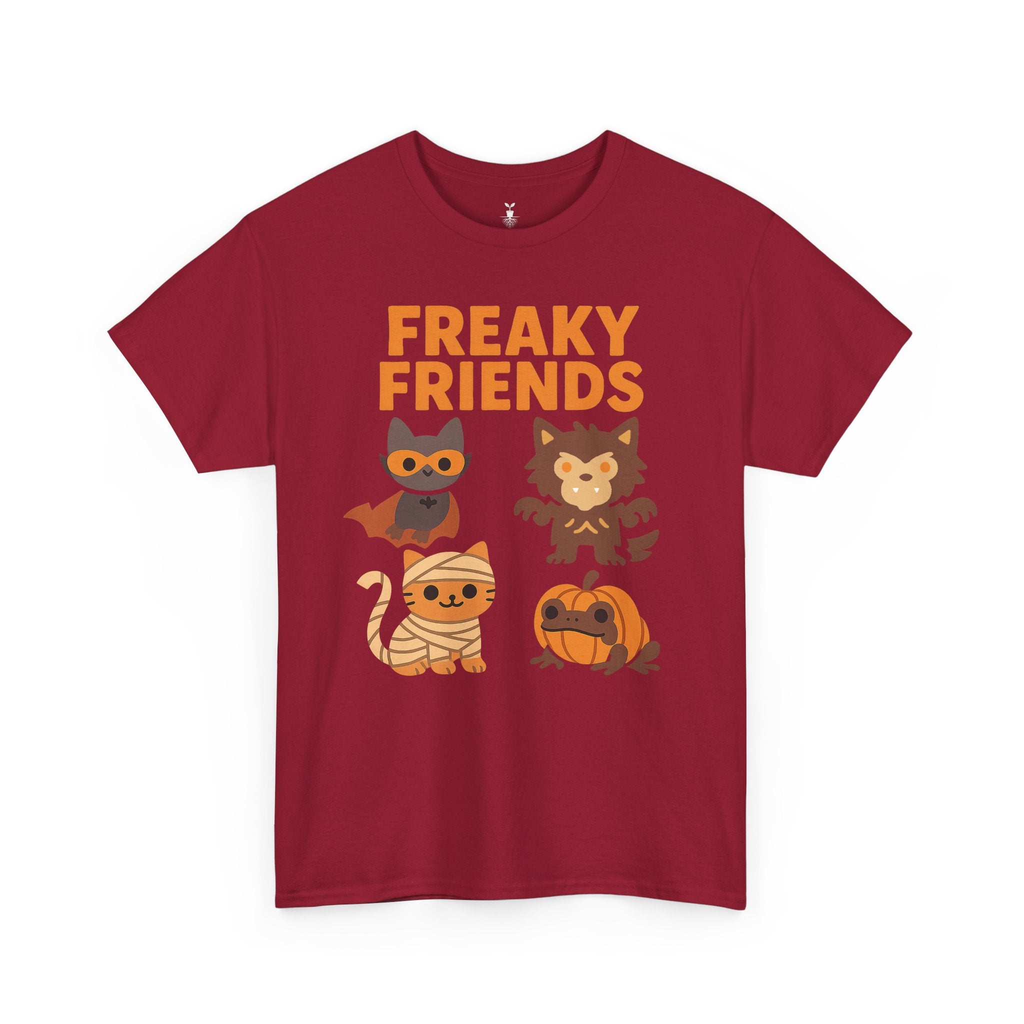 Bat, Mummy Cat, Werewolf & Pumpkin Frog Freaky Friends Halloween T-Shirt
