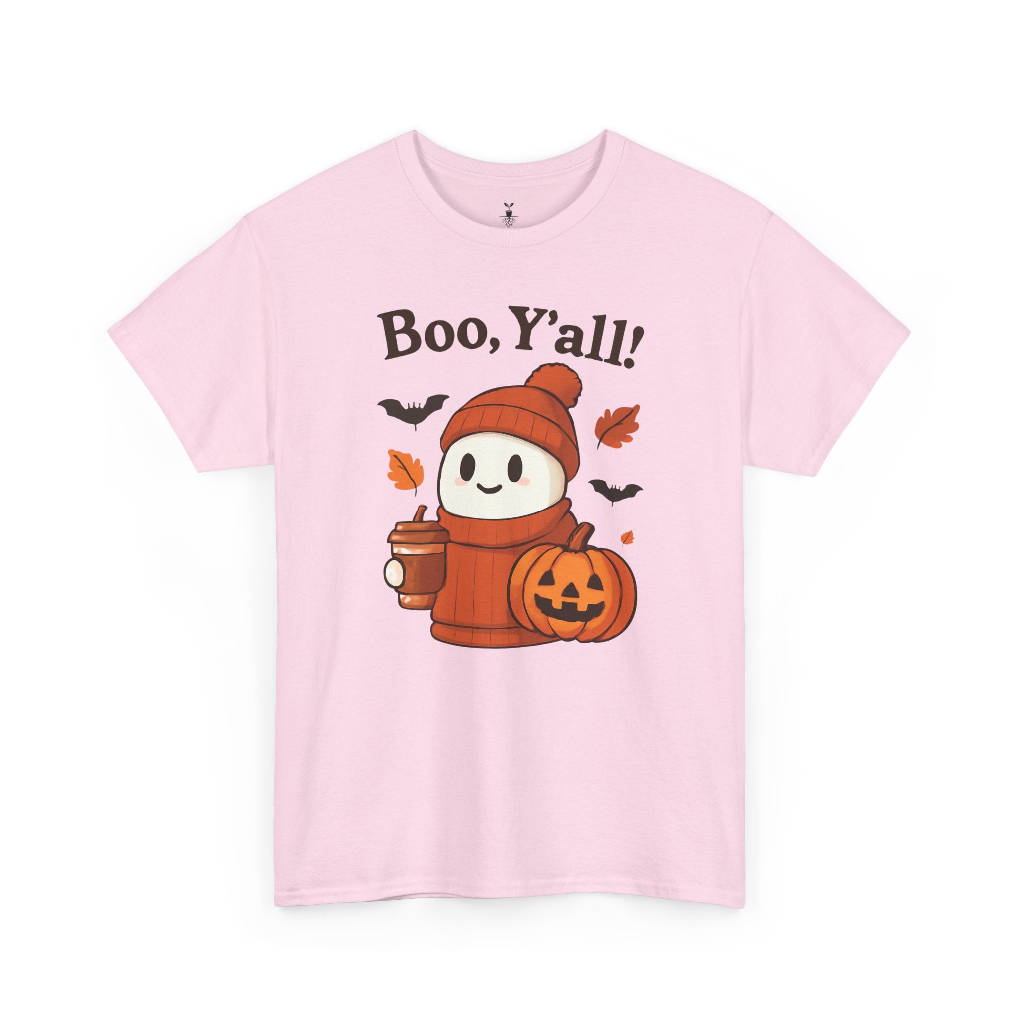 Cute Ghost with Pumpkin and Coffee Cup Boo Y’all Halloween T-Shirt