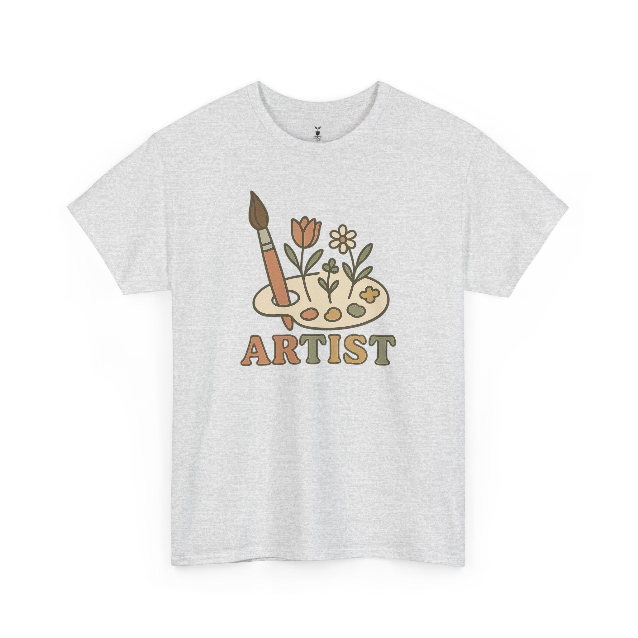 Retro Boho Artist Paint Palette and Floral T-Shirt