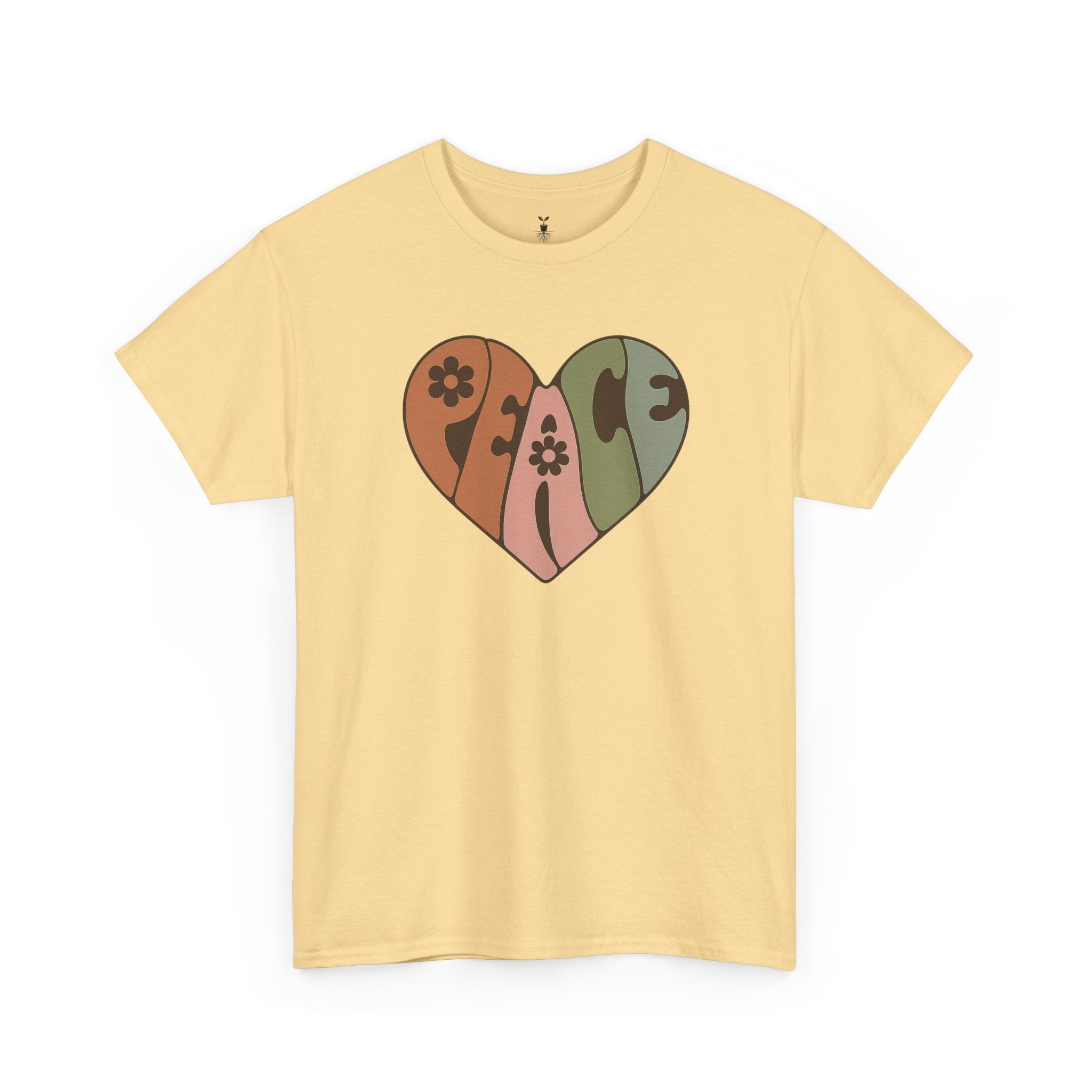 Retro Peace Heart with Earthy Floral  T-Shirt