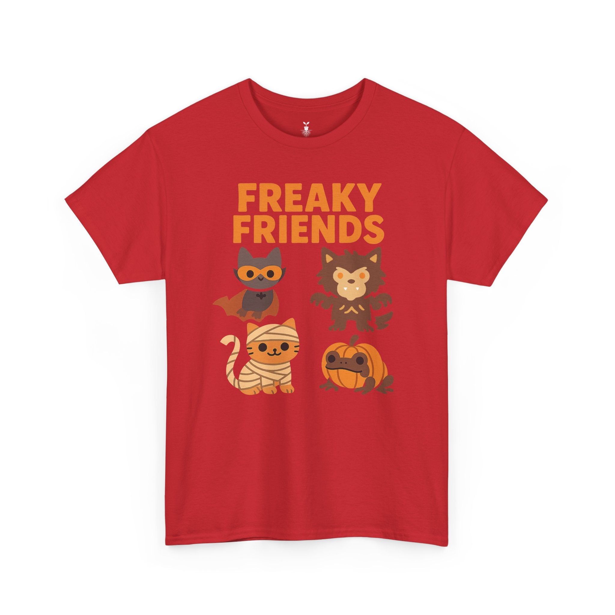Bat, Mummy Cat, Werewolf & Pumpkin Frog Freaky Friends Halloween T-Shirt
