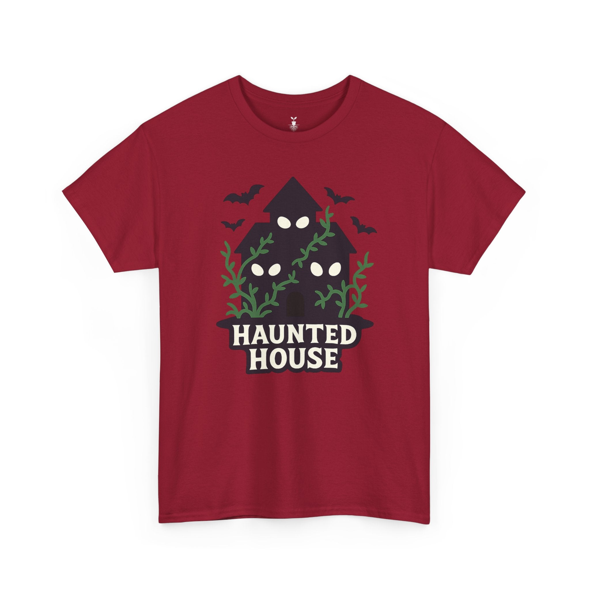 Haunted House with Creepy Eyes, Bats, and Vines Halloween T-Shirt