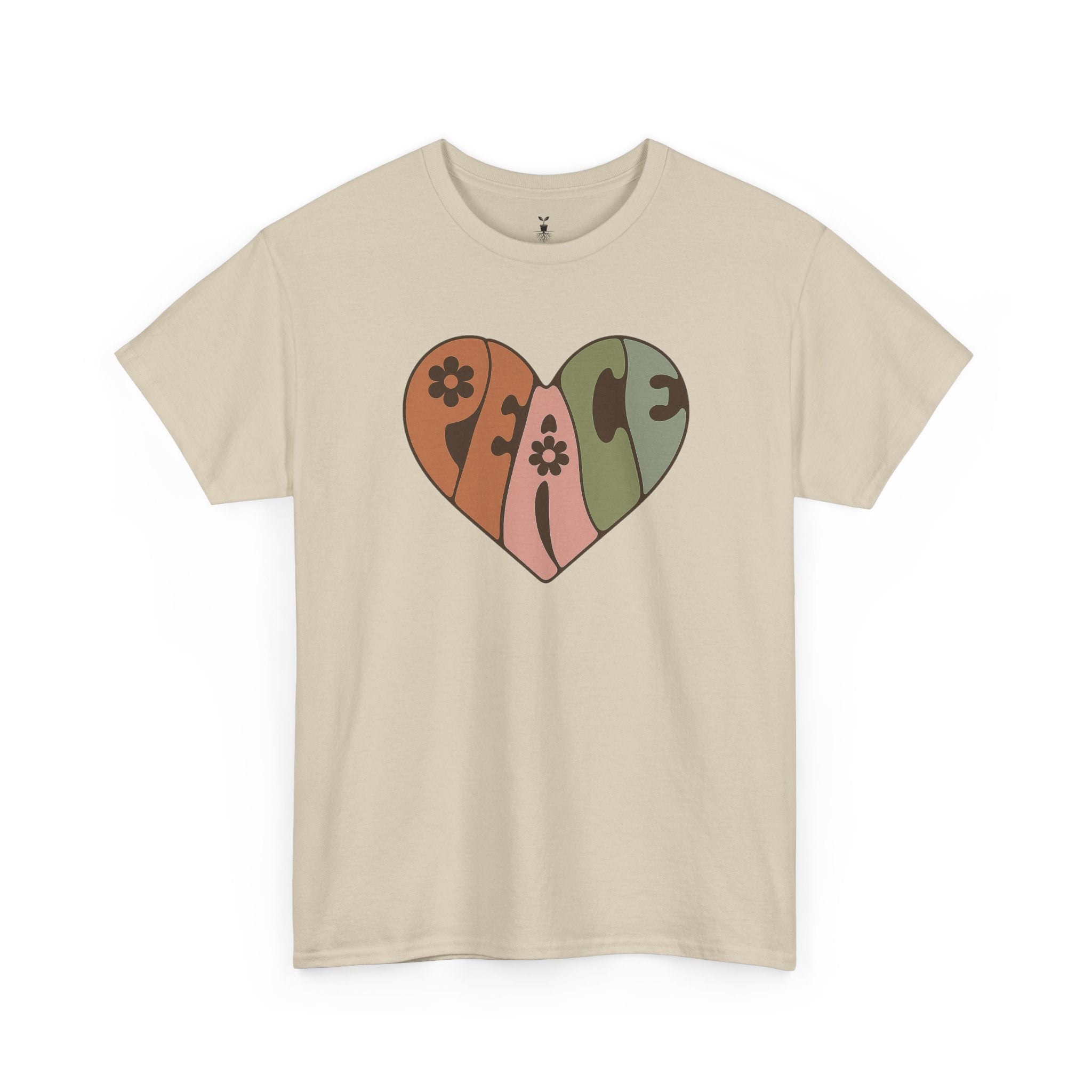 Retro Peace Heart with Earthy Floral  T-Shirt