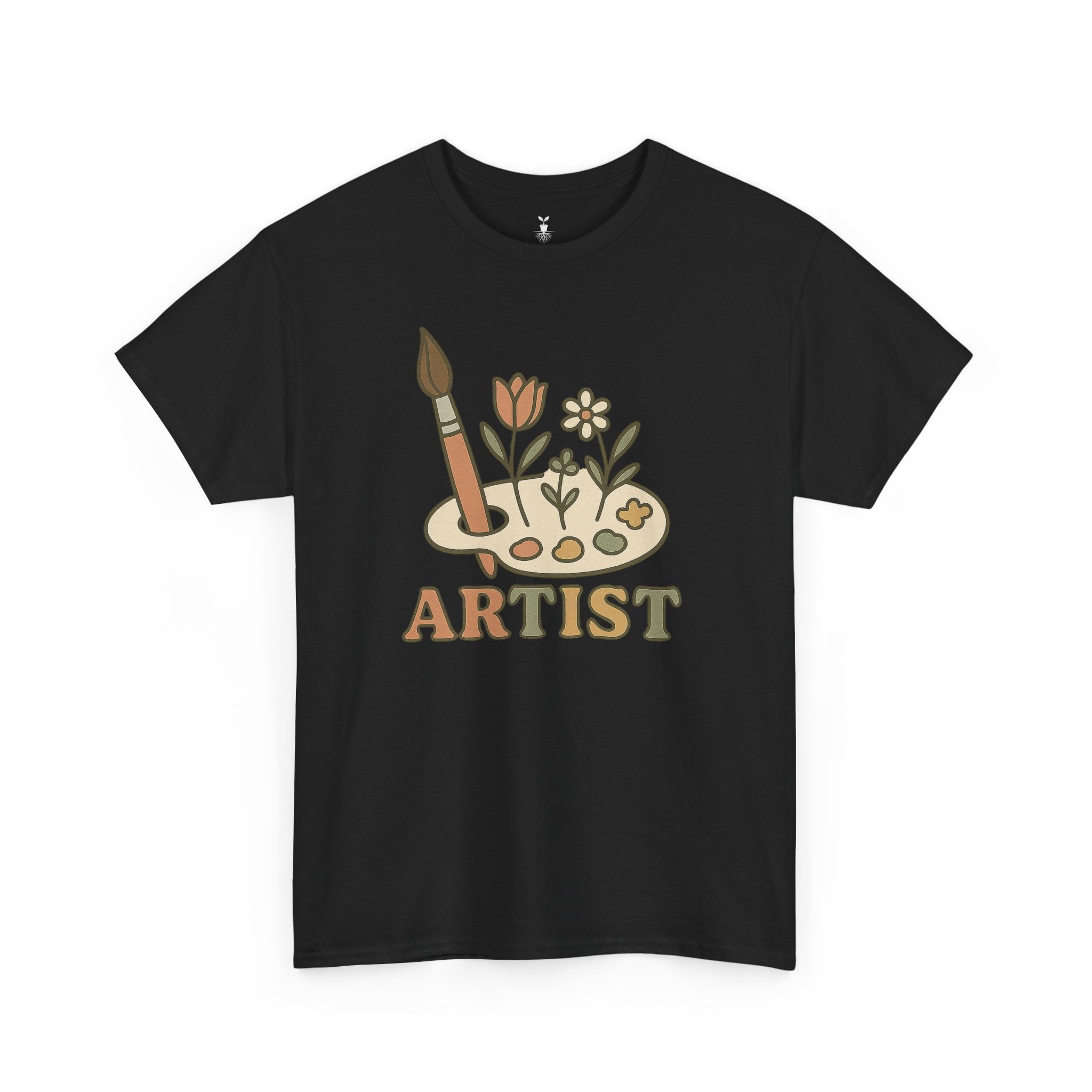 Retro Boho Artist Paint Palette and Floral T-Shirt