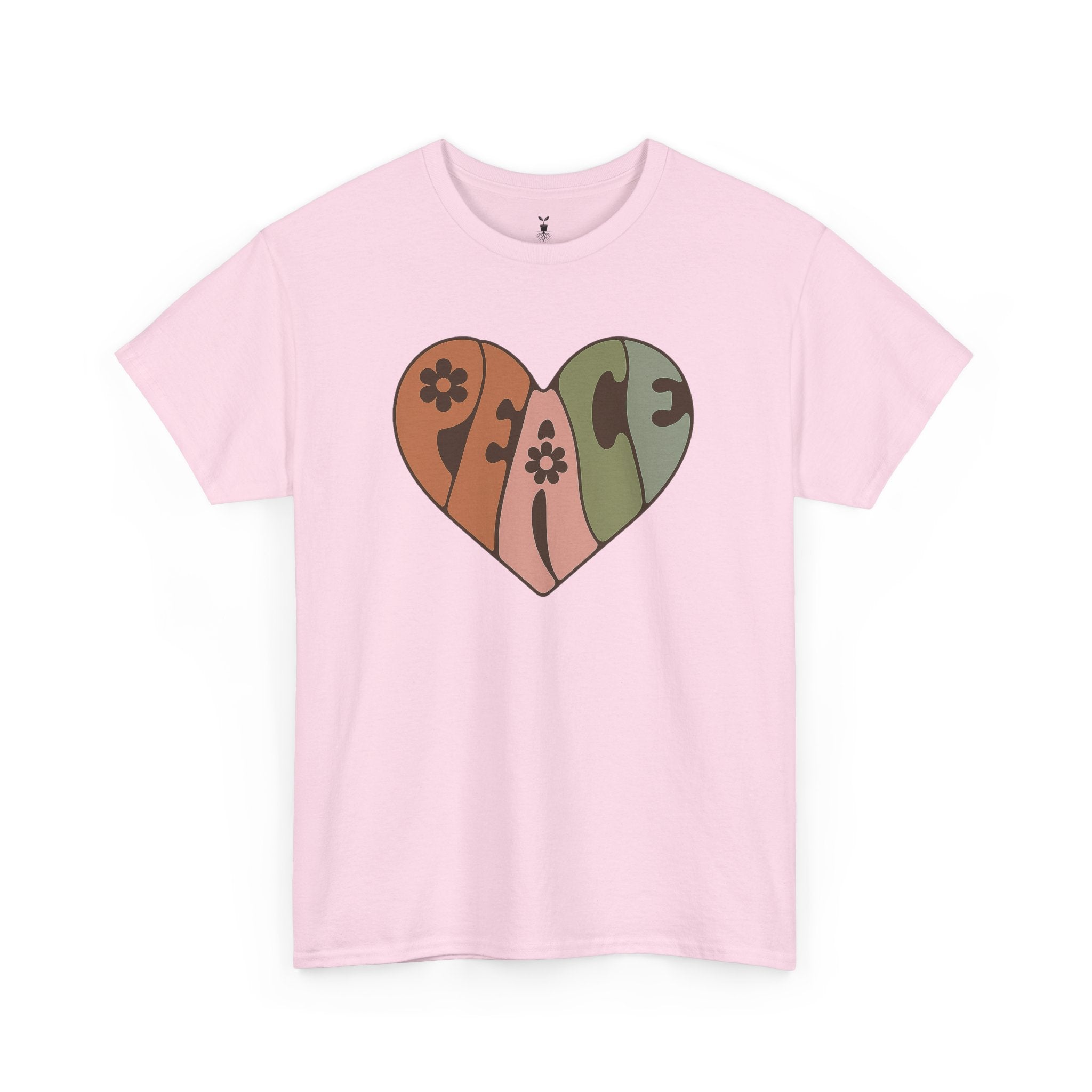 Retro Peace Heart with Earthy Floral  T-Shirt