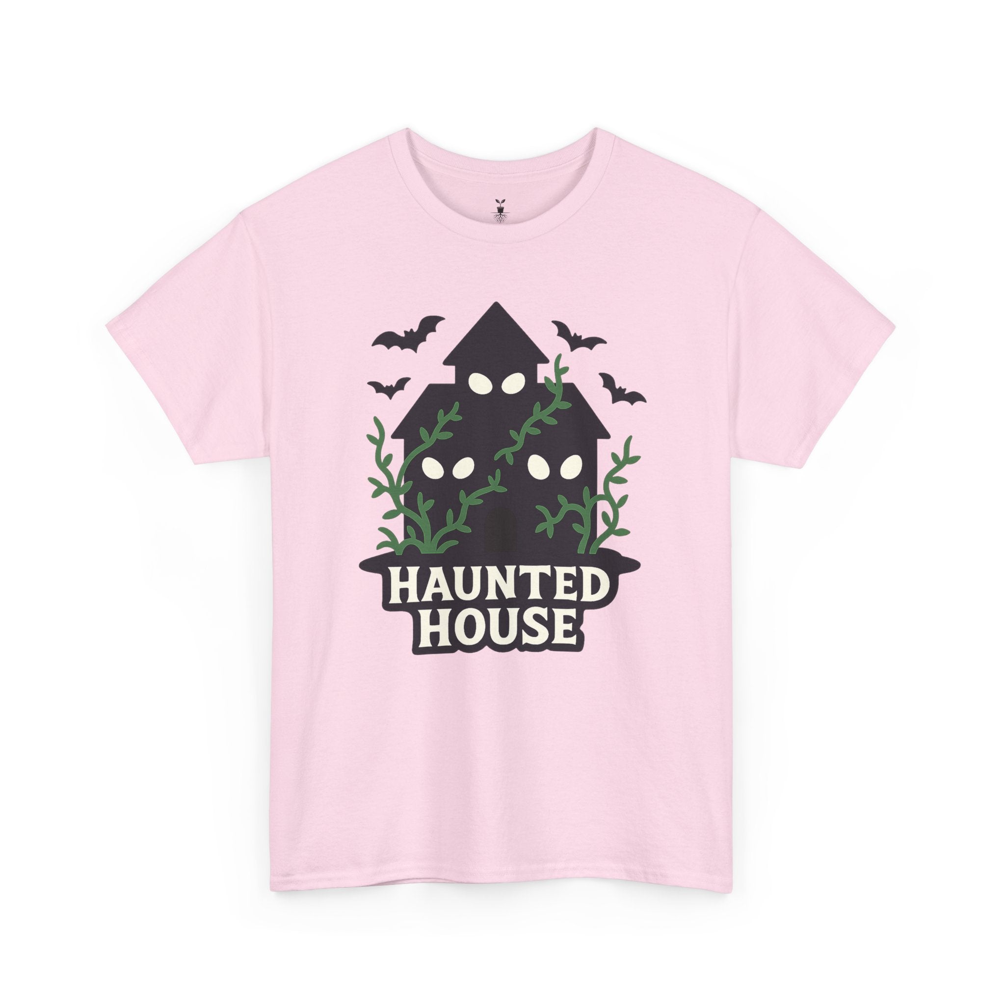 Haunted House with Creepy Eyes, Bats, and Vines Halloween T-Shirt