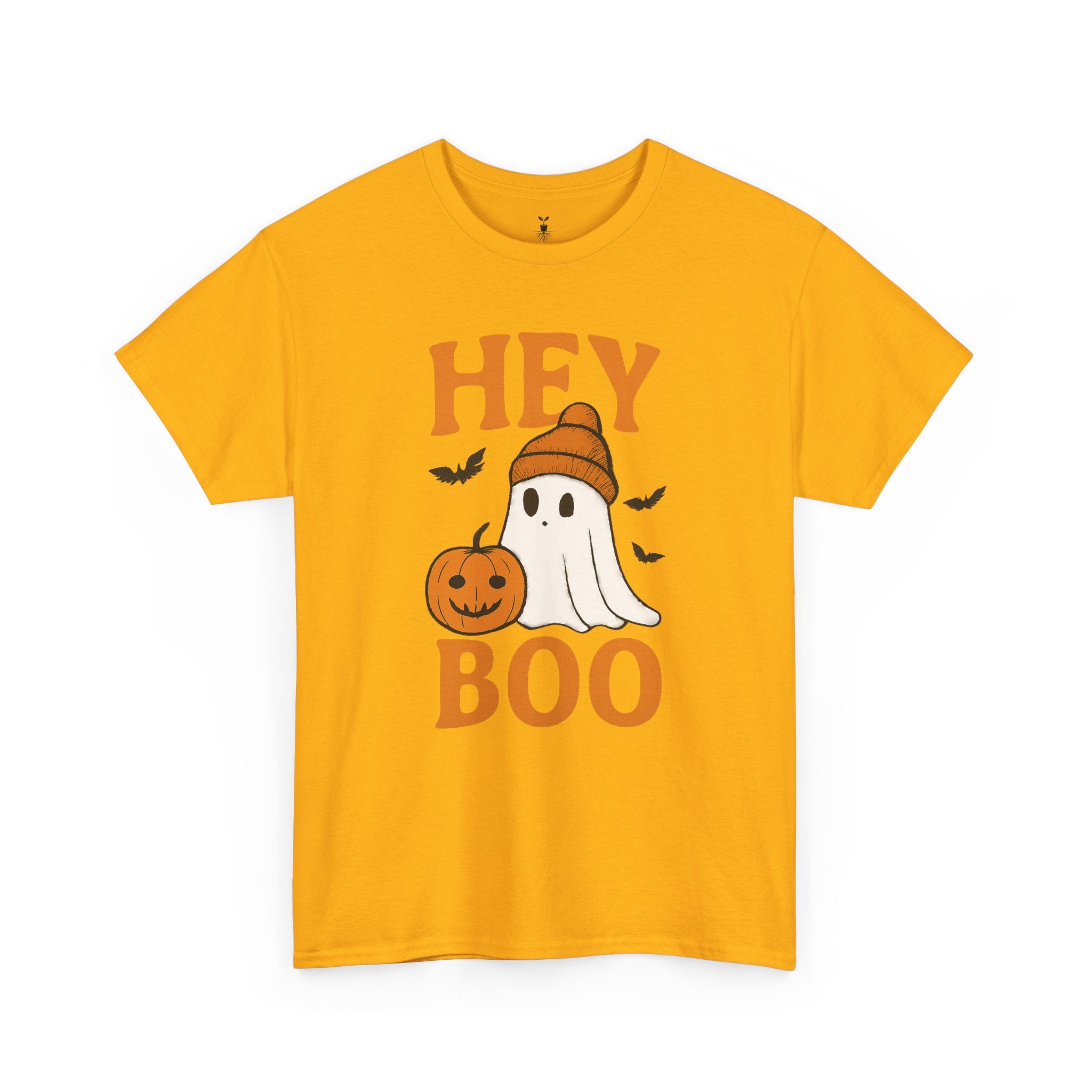 Cute Hey Boo Ghost T-Shirt – Funny Halloween Graphic Tee with Pumpkin Artwork and Spooky Season Aesthetic Design