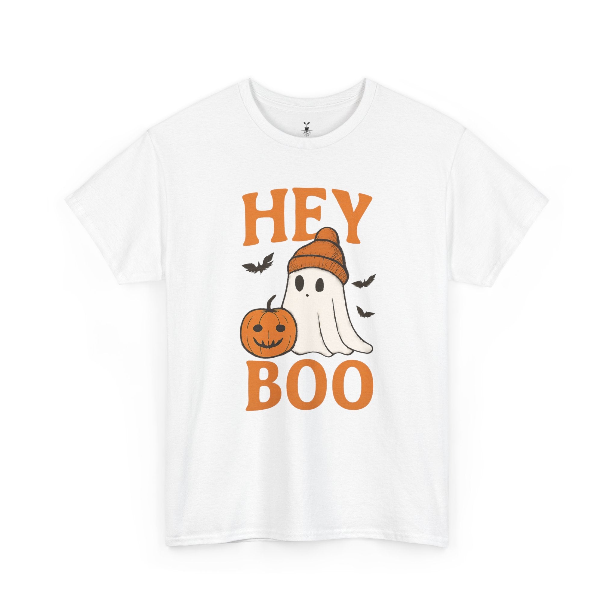 Cute Hey Boo Ghost T-Shirt – Funny Halloween Graphic Tee with Pumpkin Artwork and Spooky Season Aesthetic Design