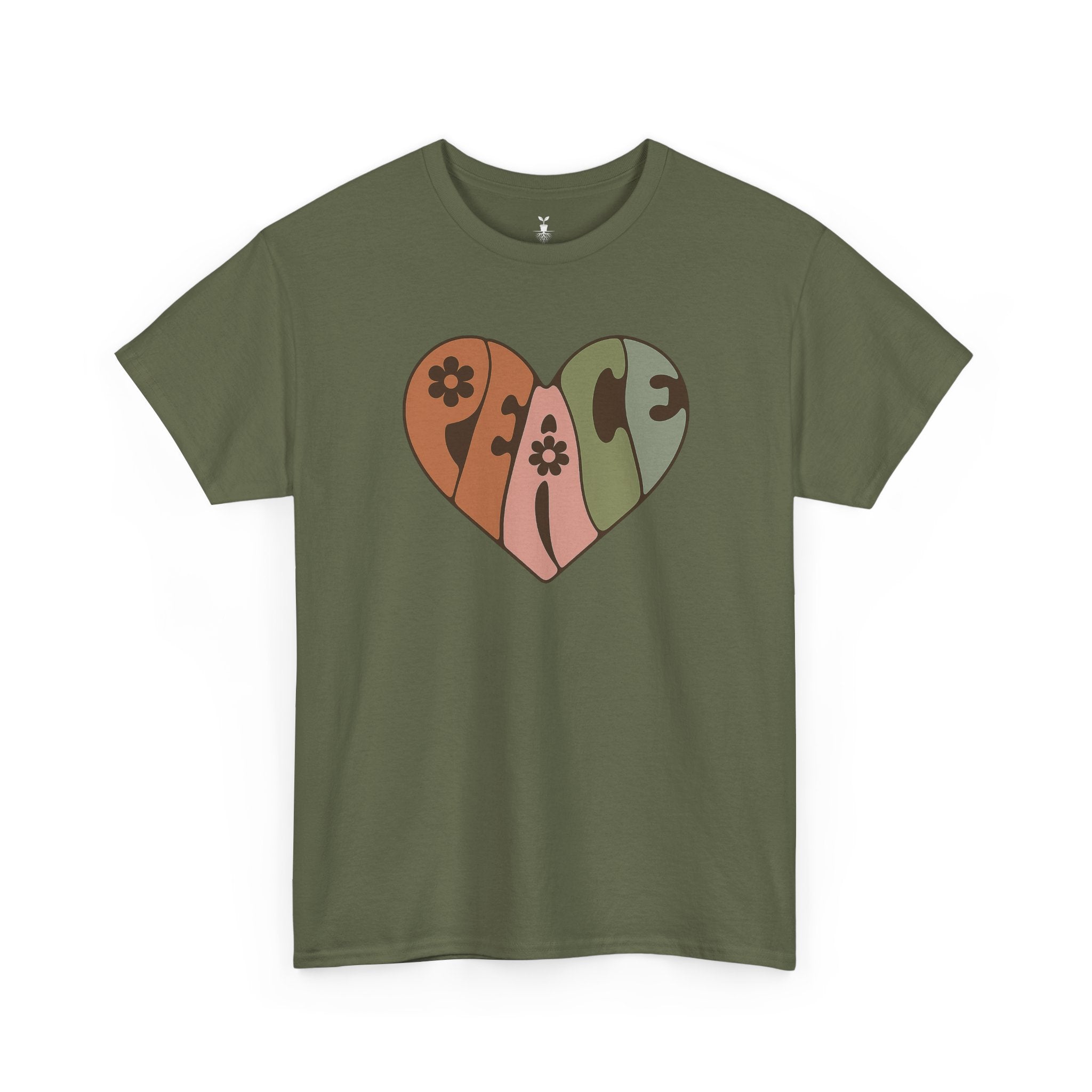 Retro Peace Heart with Earthy Floral  T-Shirt