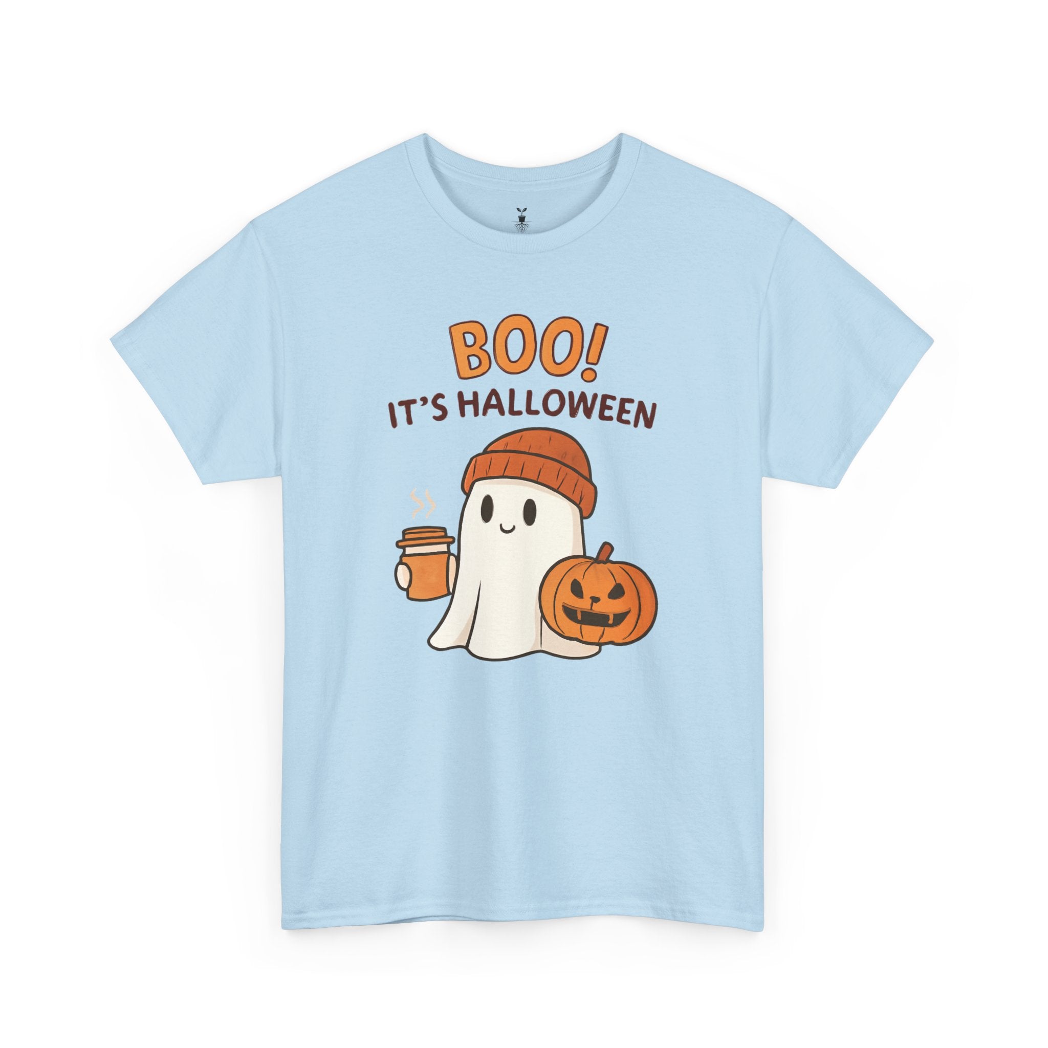Cute Ghost with Pumpkin and Coffee Cup Boo T-Shirt
