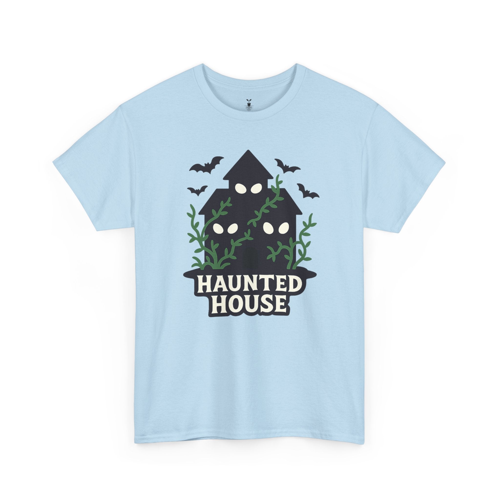 Haunted House with Creepy Eyes, Bats, and Vines Halloween T-Shirt