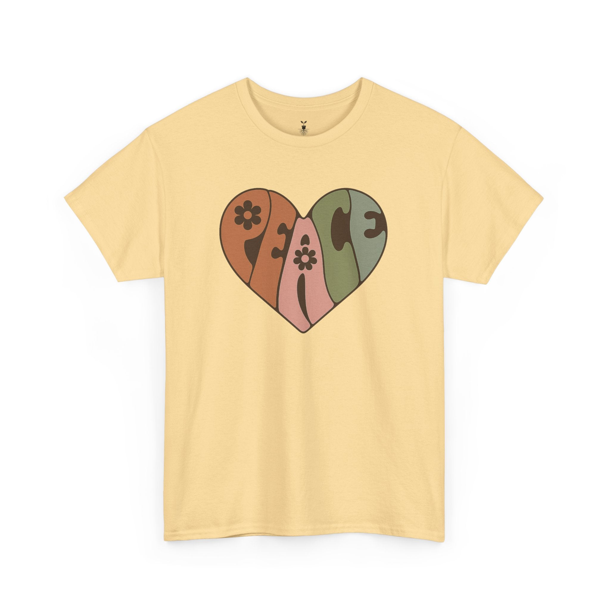 Retro Peace Heart with Earthy Floral  T-Shirt