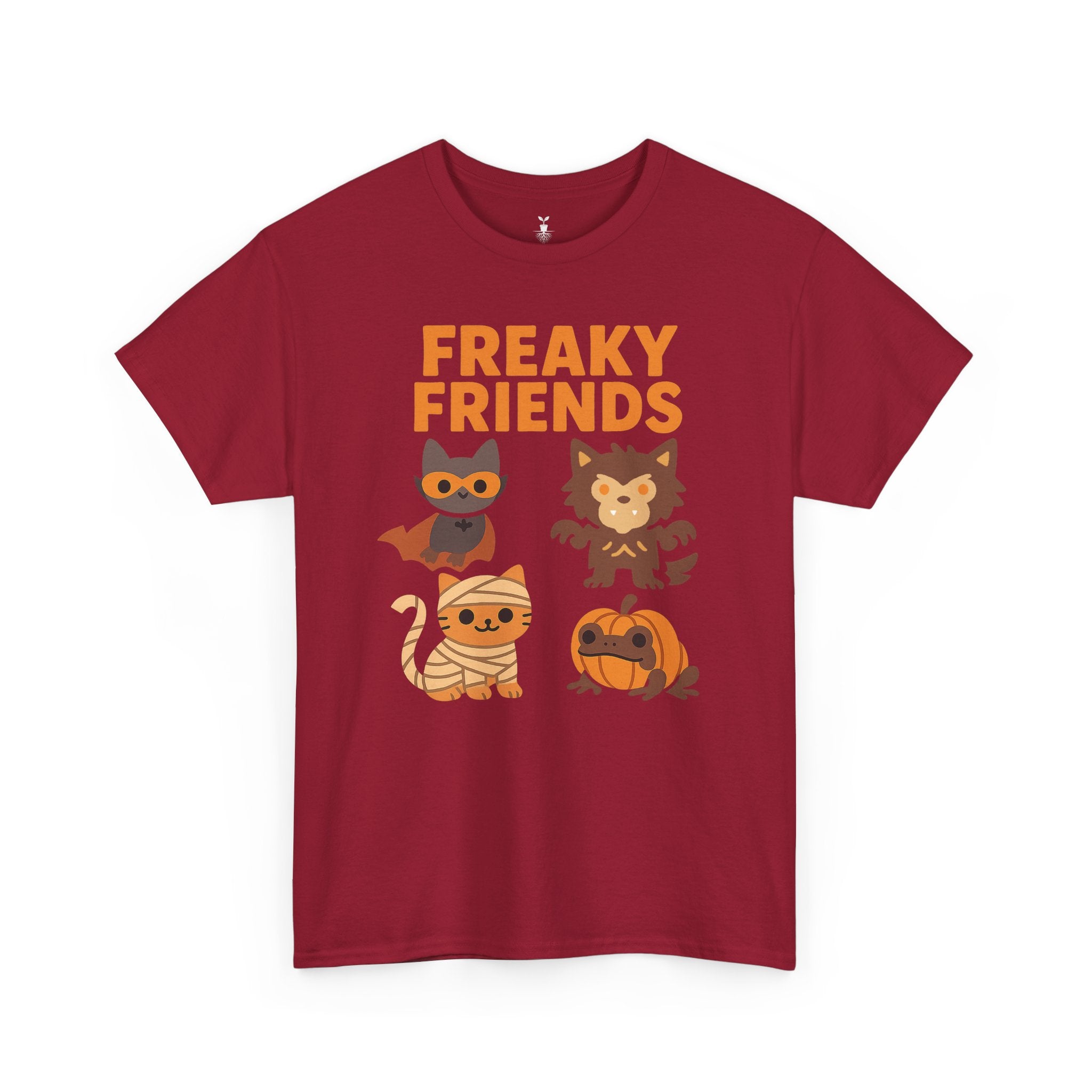 Bat, Mummy Cat, Werewolf & Pumpkin Frog Freaky Friends Halloween T-Shirt