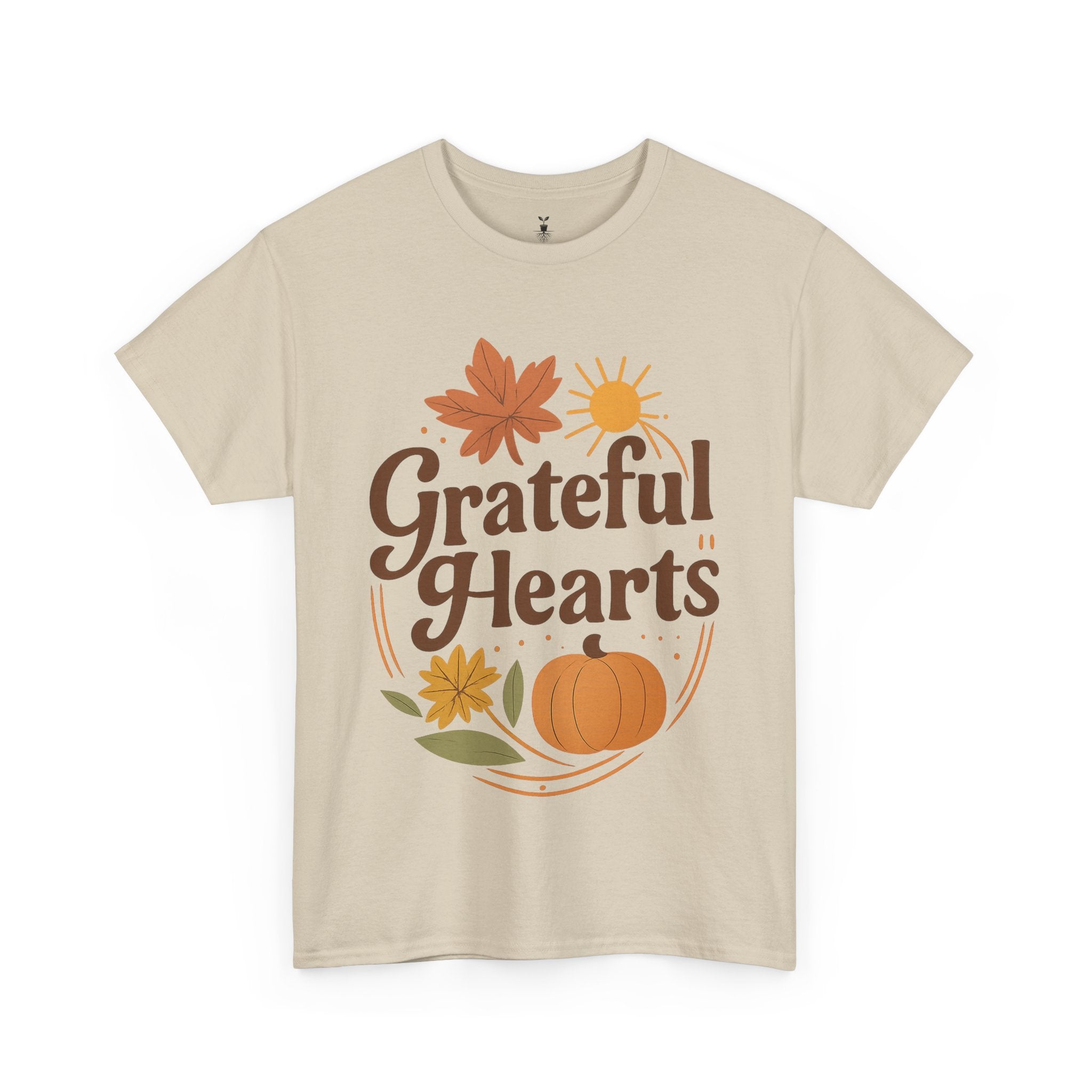 Boho Aesthetic Pumpkin and Maple Leaf Grateful Hearts T-Shirt