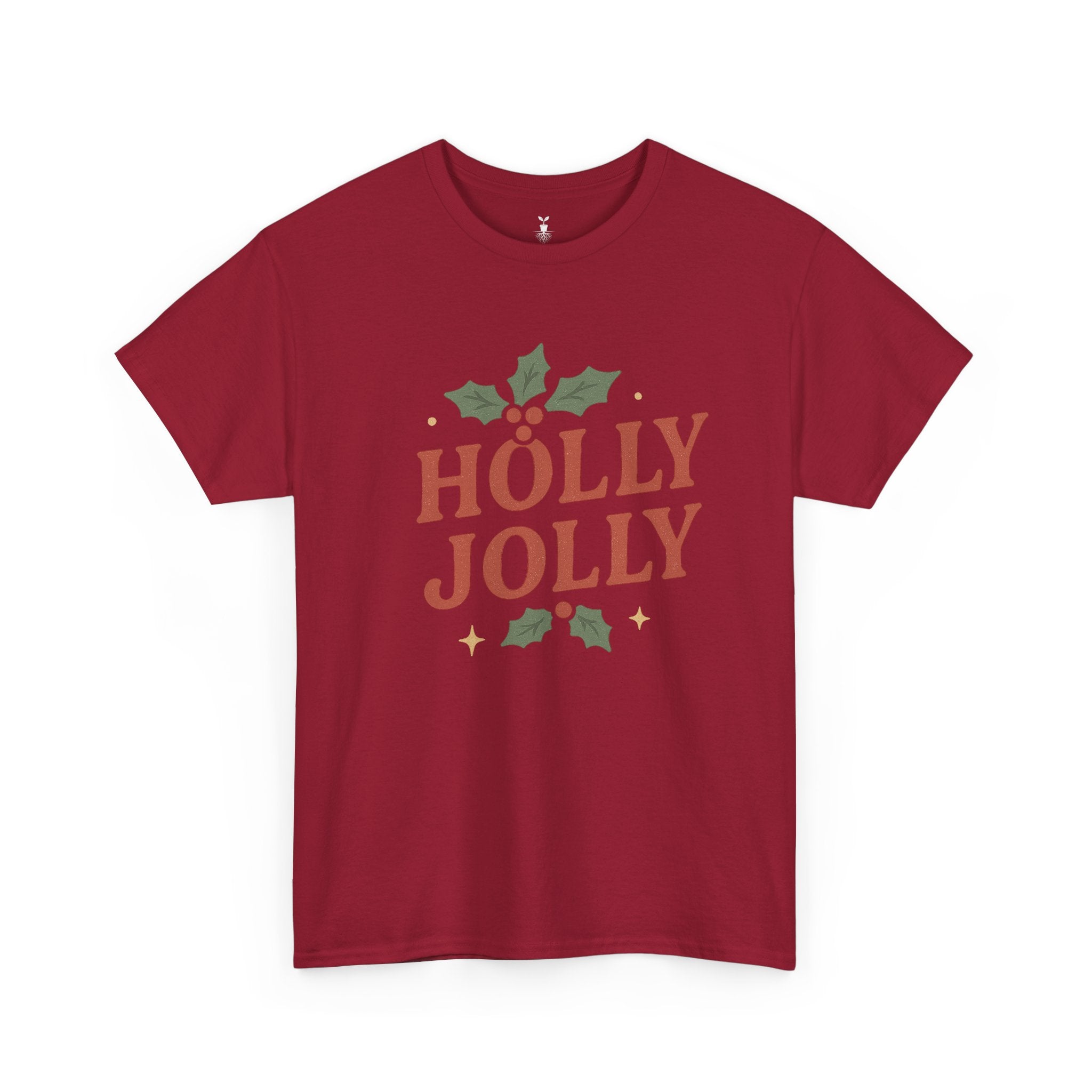 Holly Jolly Christmas with Festive Holly Leaves, Red Berries, and Golden Stars T-shirt