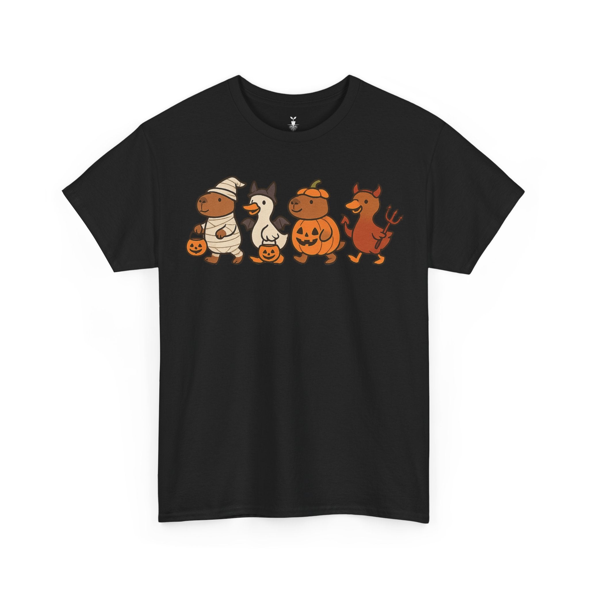 Capibara Mummy Pumpkin Bat and Duck Devil Halloween T-Shirt