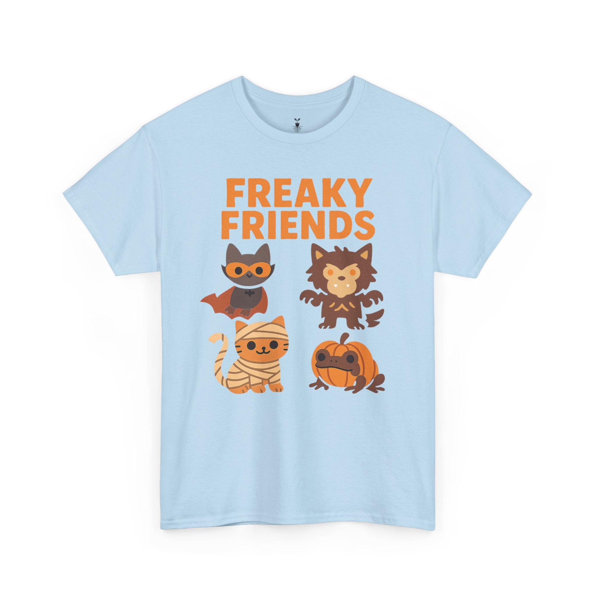 Bat, Mummy Cat, Werewolf & Pumpkin Frog Freaky Friends Halloween T-Shirt