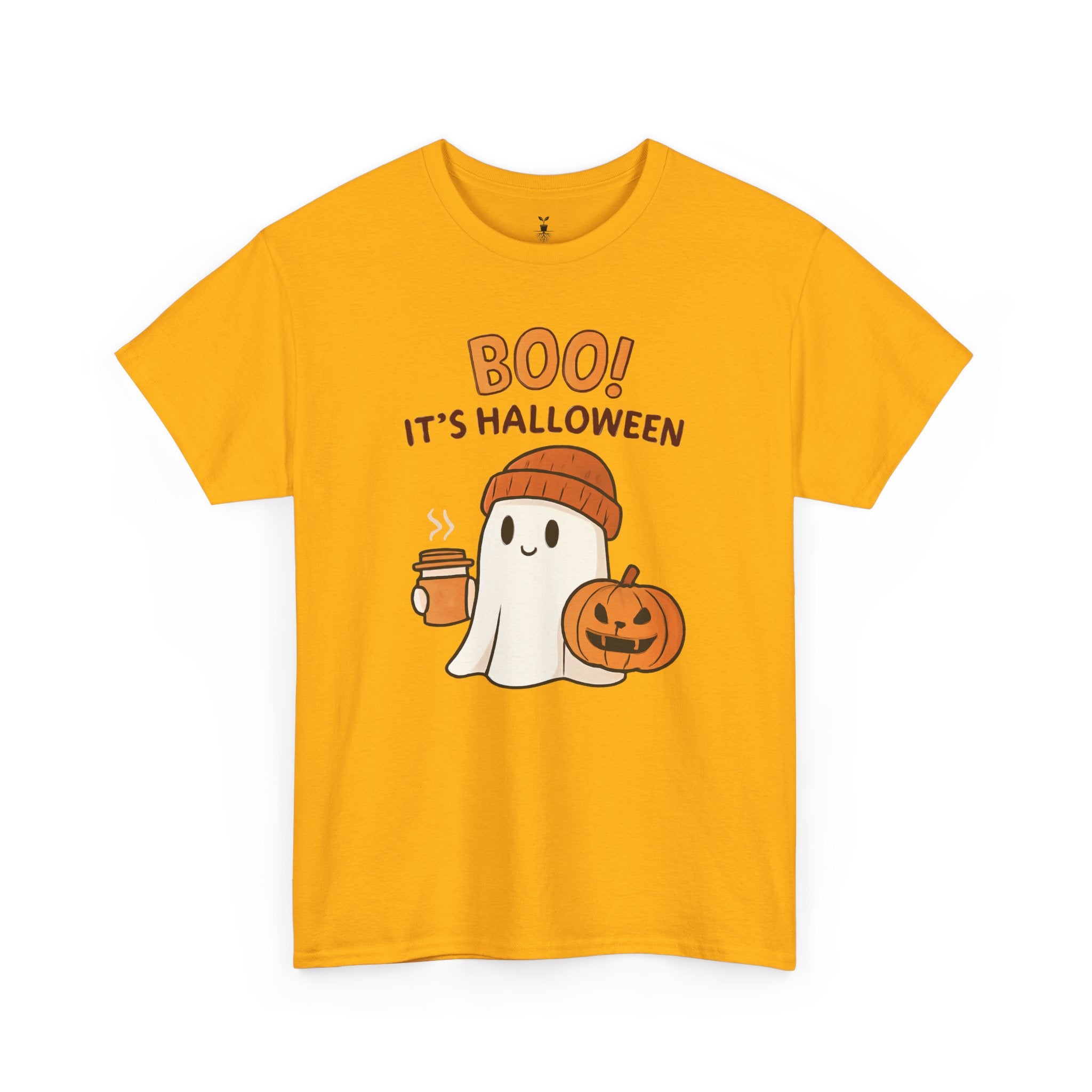 Cute Ghost with Pumpkin and Coffee Cup Boo T-Shirt