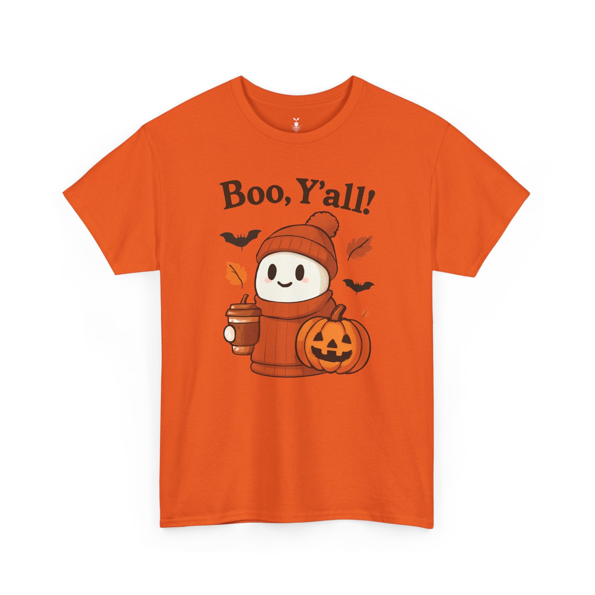 Cute Ghost with Pumpkin and Coffee Cup Boo Y’all Halloween T-Shirt