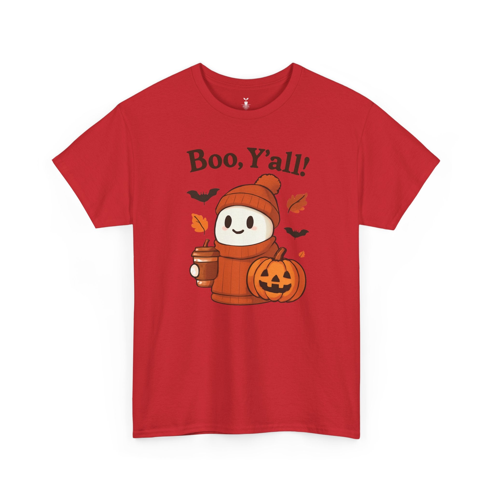 Cute Ghost with Pumpkin and Coffee Cup Boo Y’all Halloween T-Shirt