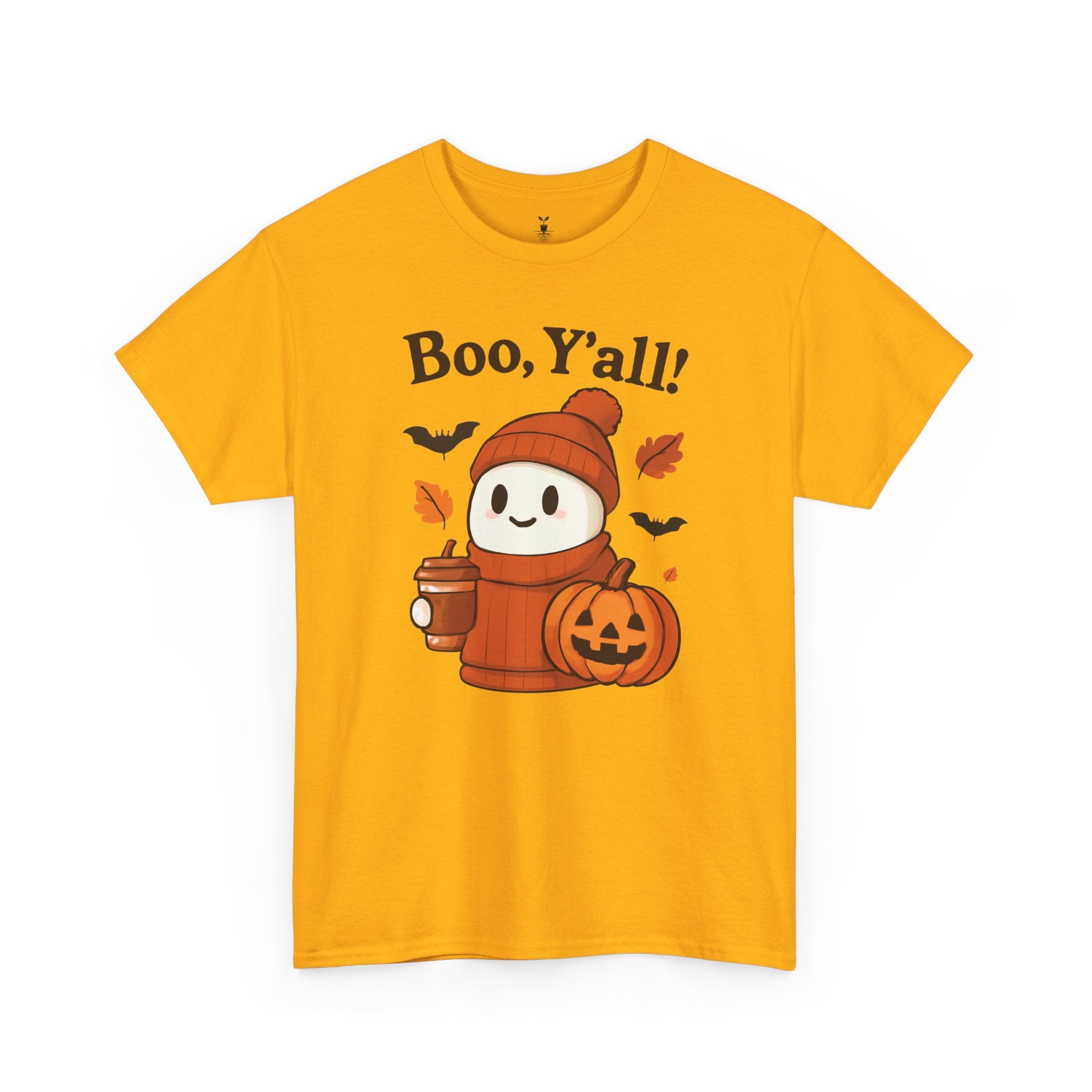 Cute Ghost with Pumpkin and Coffee Cup Boo Y’all Halloween T-Shirt
