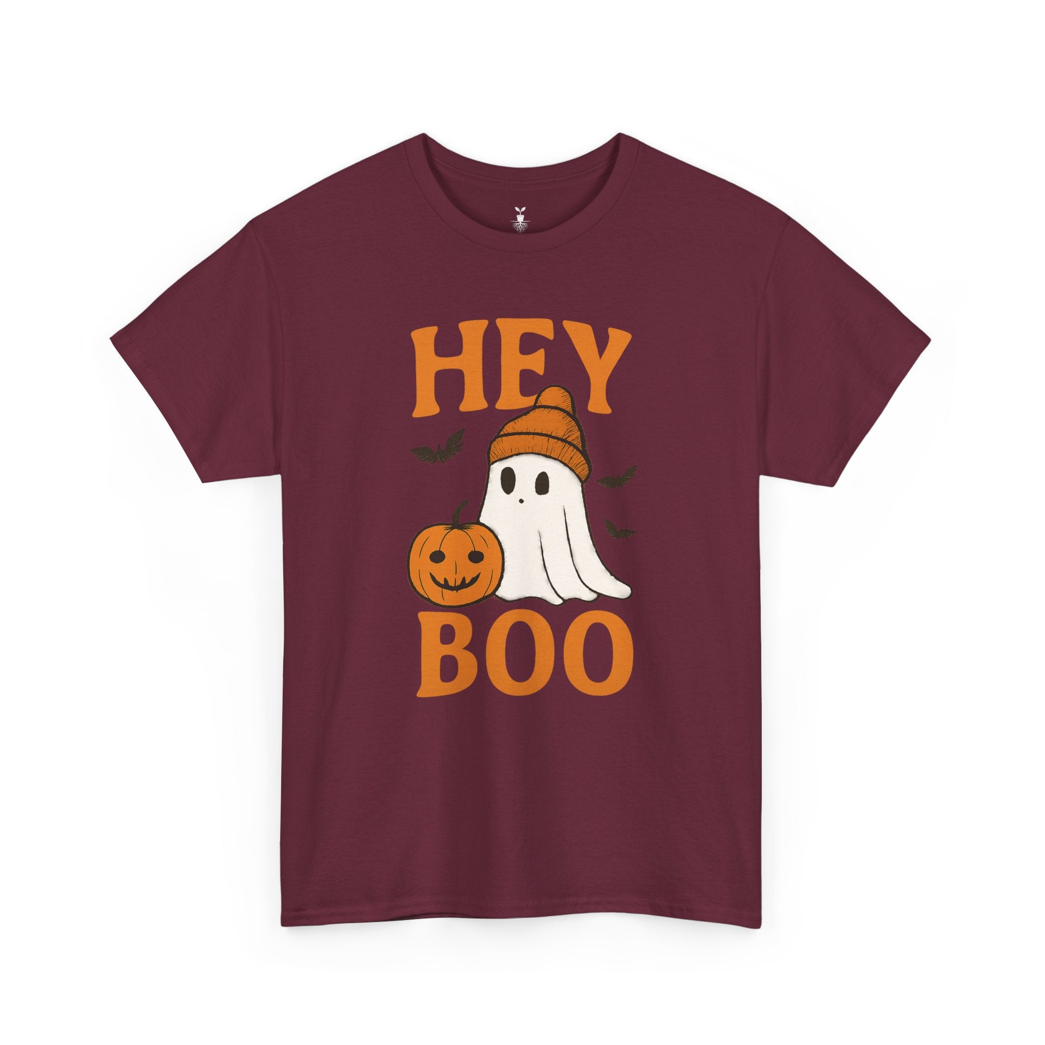 Cute Hey Boo Ghost T-Shirt – Funny Halloween Graphic Tee with Pumpkin Artwork and Spooky Season Aesthetic Design