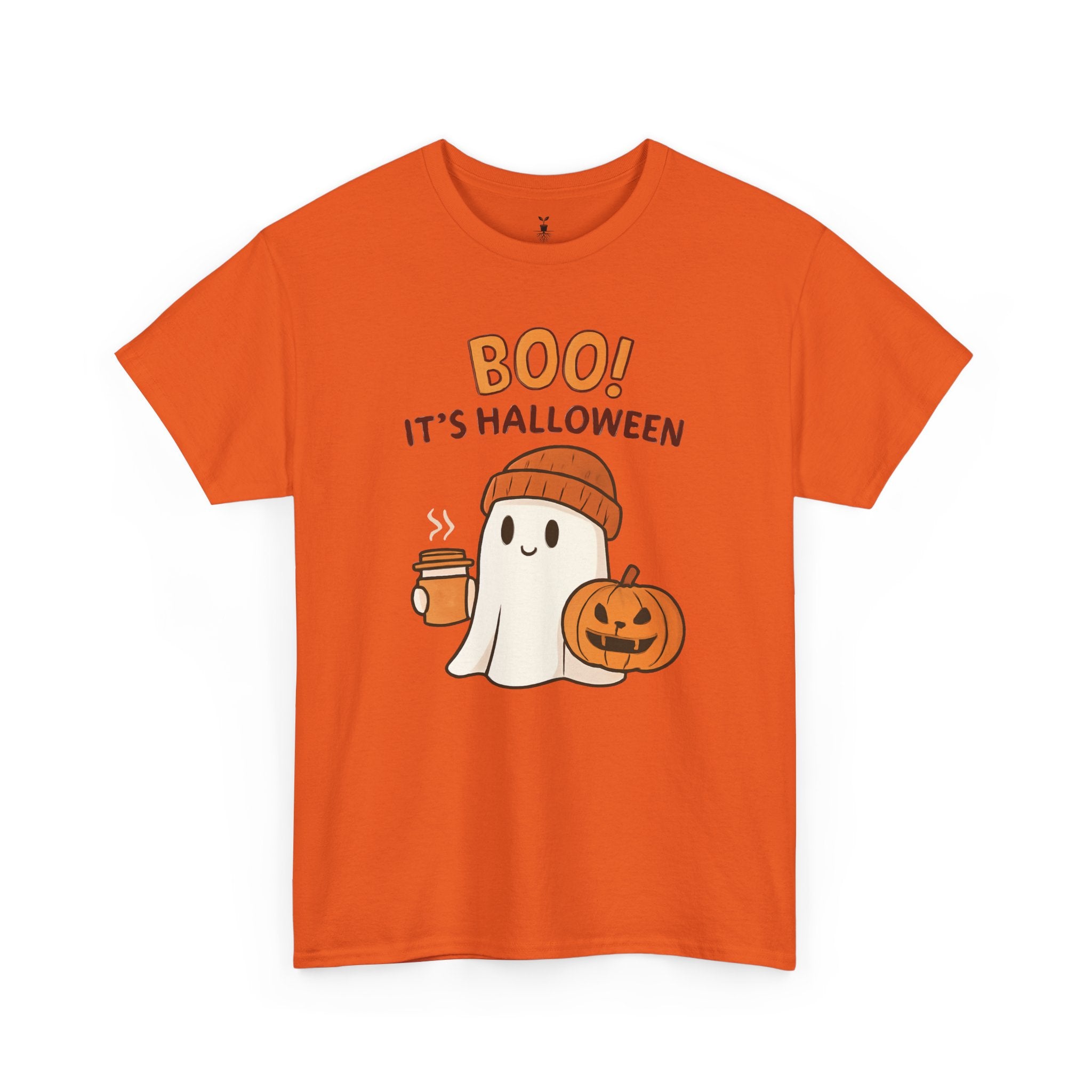 Cute Ghost with Pumpkin and Coffee Cup Boo T-Shirt