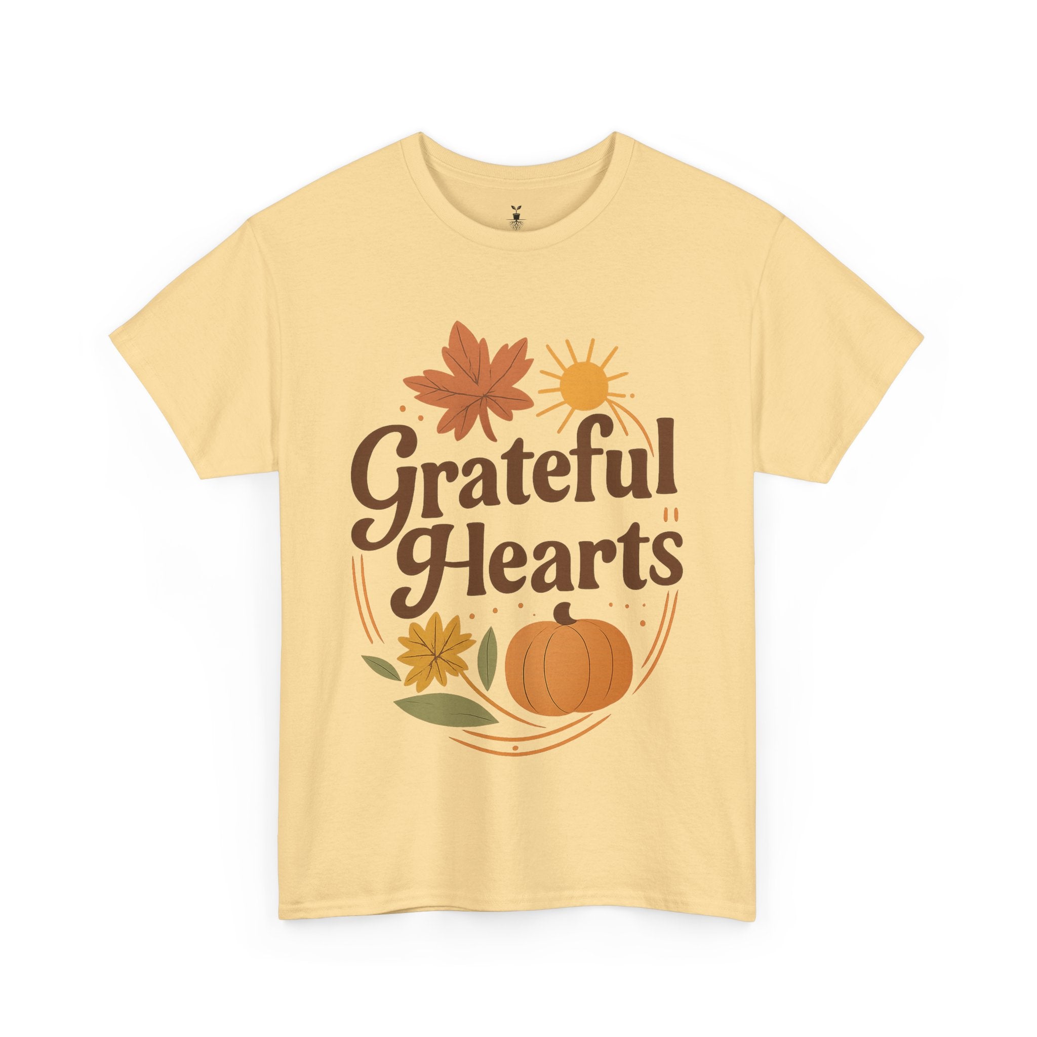 Boho Aesthetic Pumpkin and Maple Leaf Grateful Hearts T-Shirt
