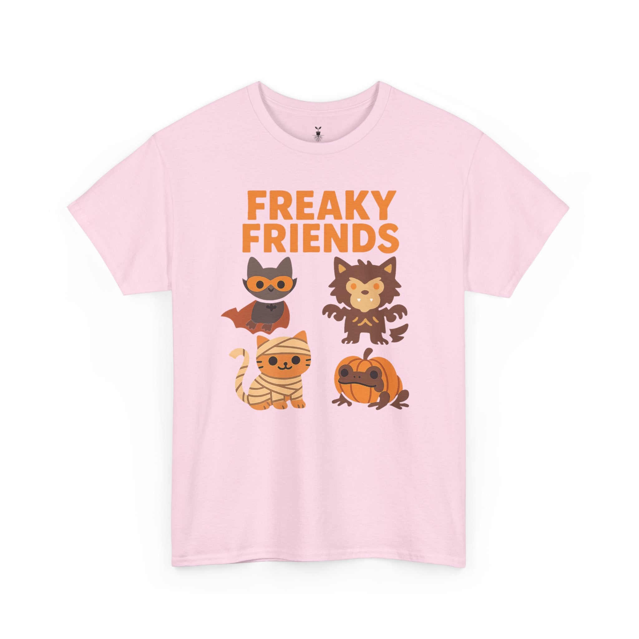 Bat, Mummy Cat, Werewolf & Pumpkin Frog Freaky Friends Halloween T-Shirt