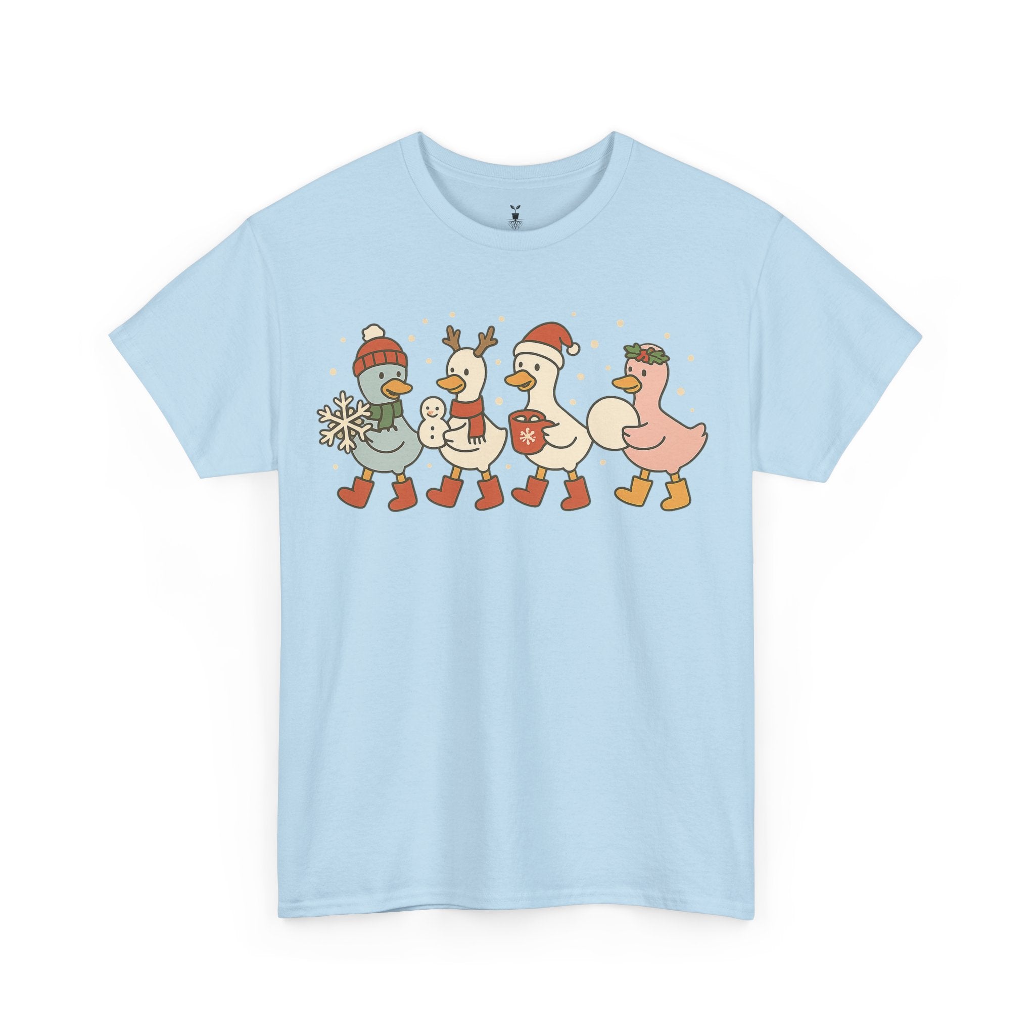 Cute Christmas Duck with Santa Hat Snowflake and Snowball T-Shirt