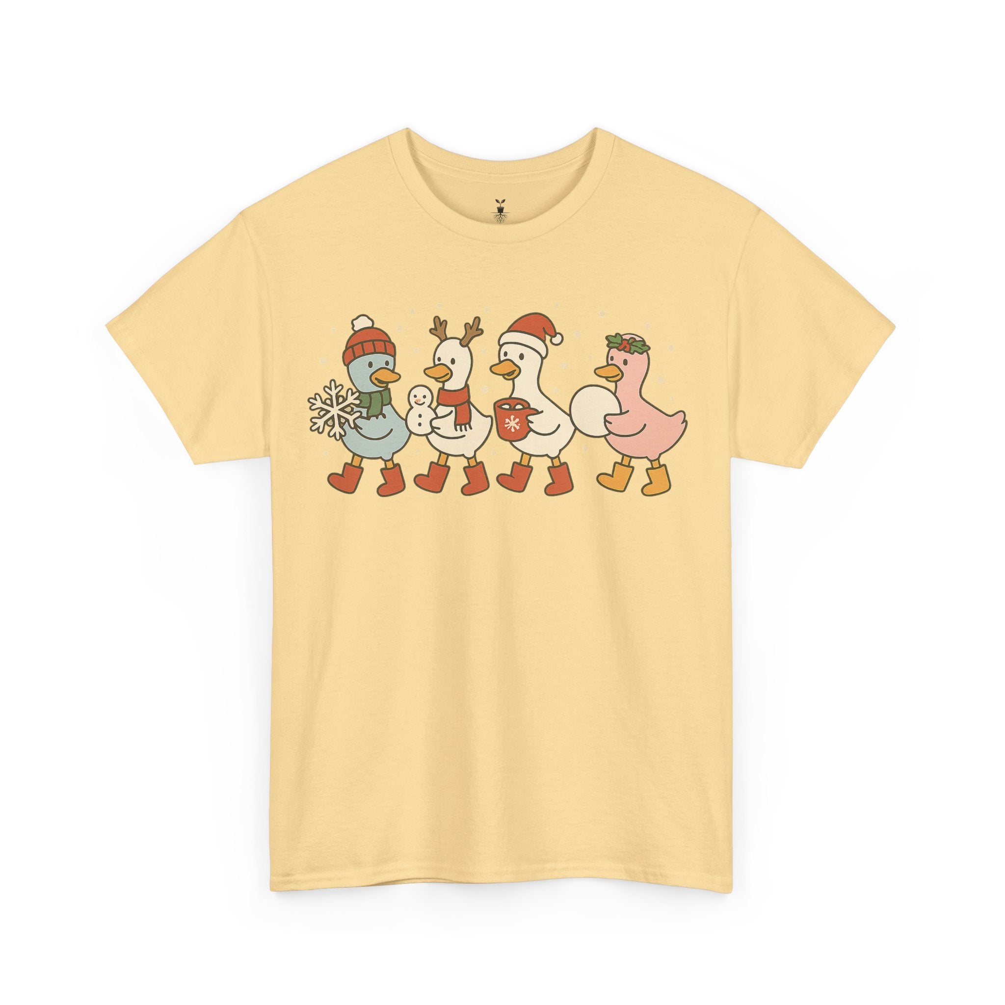 Cute Christmas Duck with Santa Hat Snowflake and Snowball T-Shirt