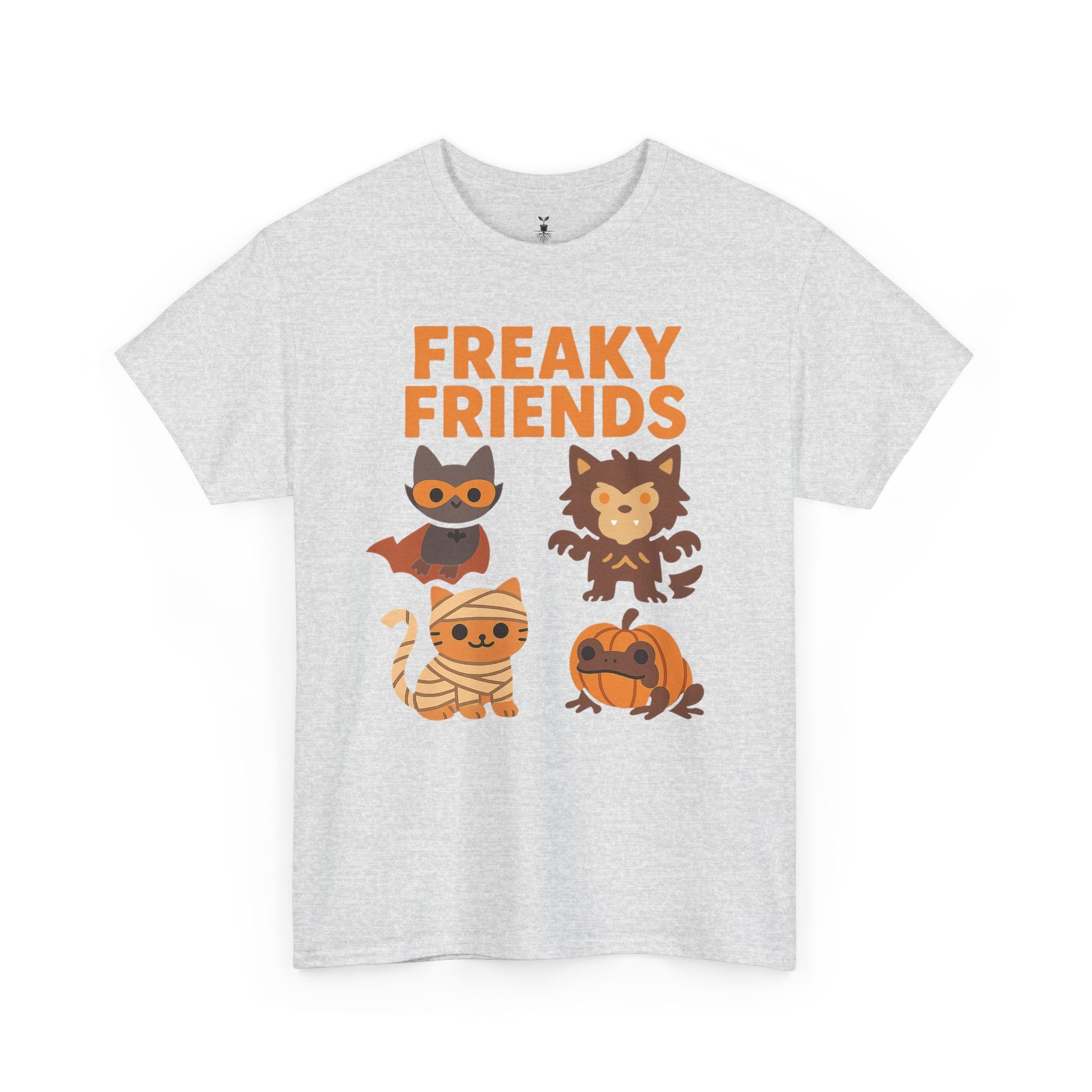 Bat, Mummy Cat, Werewolf & Pumpkin Frog Freaky Friends Halloween T-Shirt
