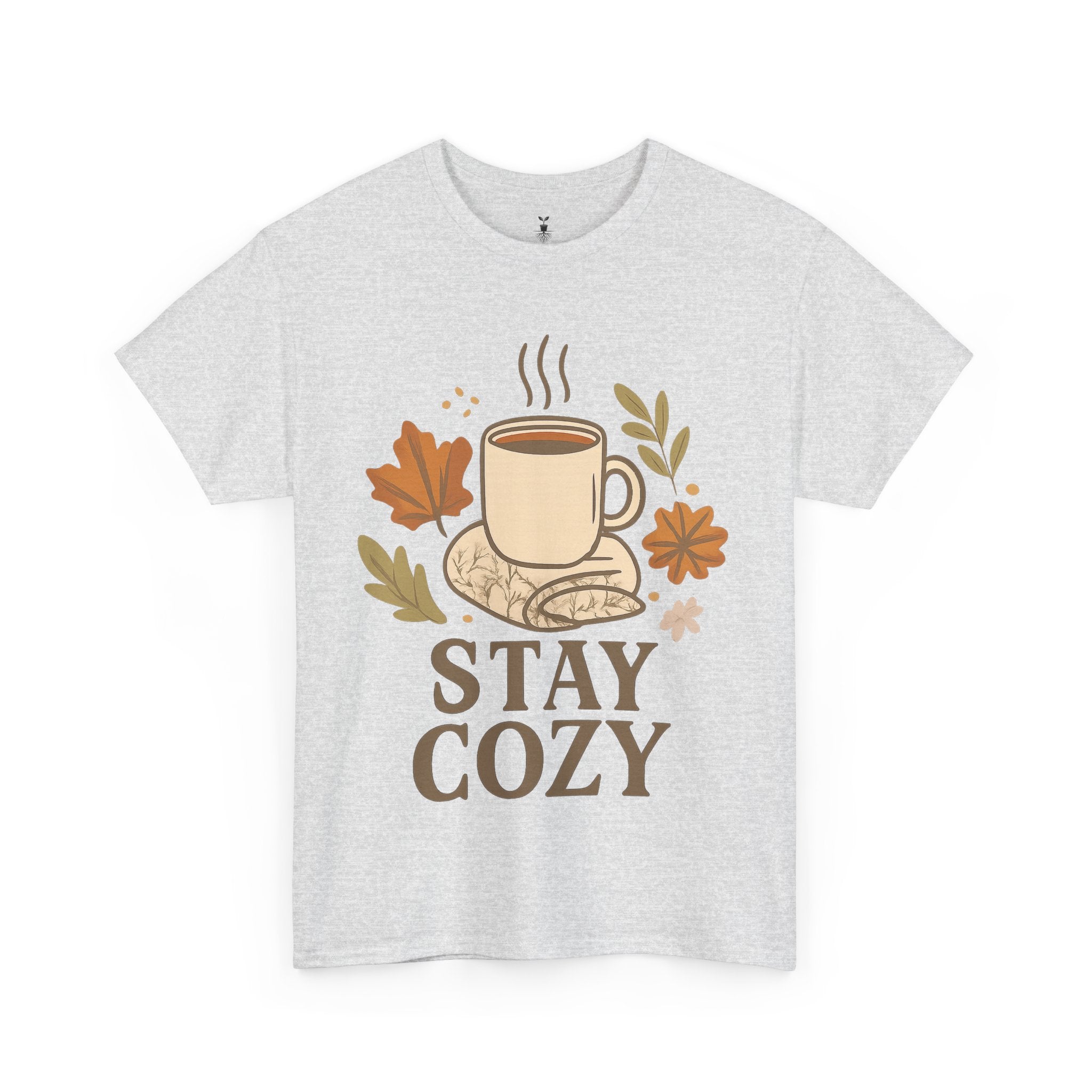 Stay Cozy with Coffee Mug, Blanket, and Falling Leaves T-Shirt