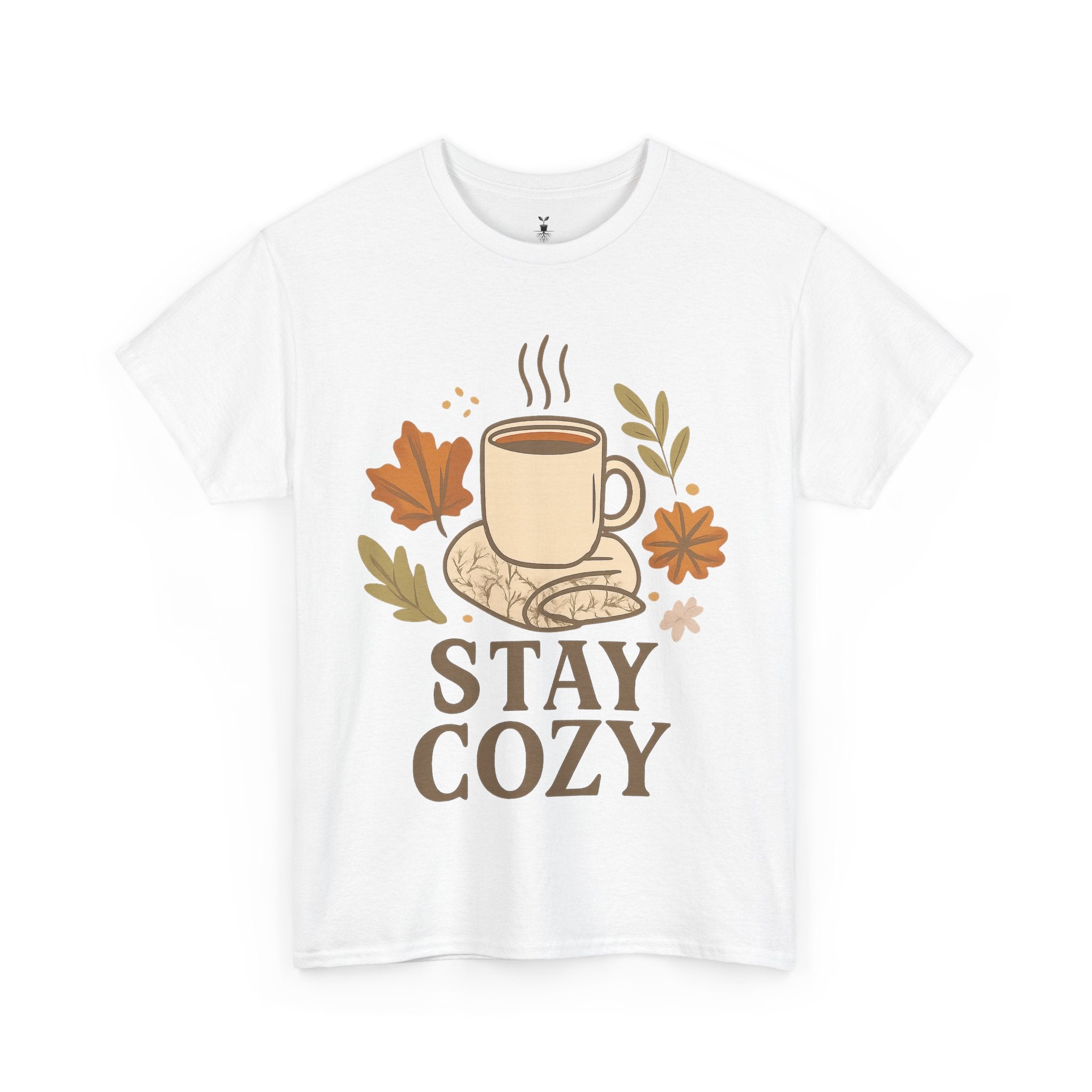 Stay Cozy with Coffee Mug, Blanket, and Falling Leaves T-Shirt