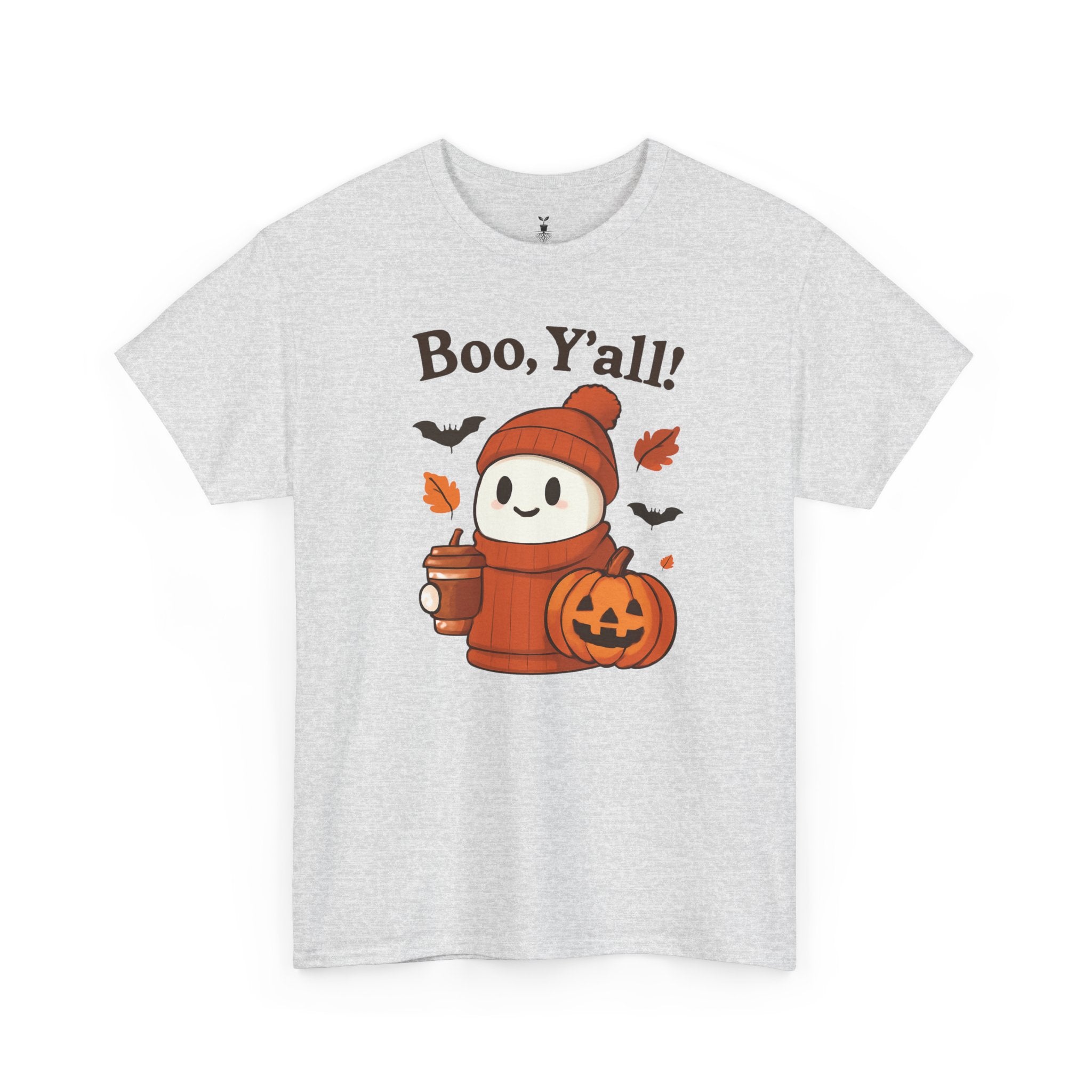 Cute Ghost with Pumpkin and Coffee Cup Boo Y’all Halloween T-Shirt