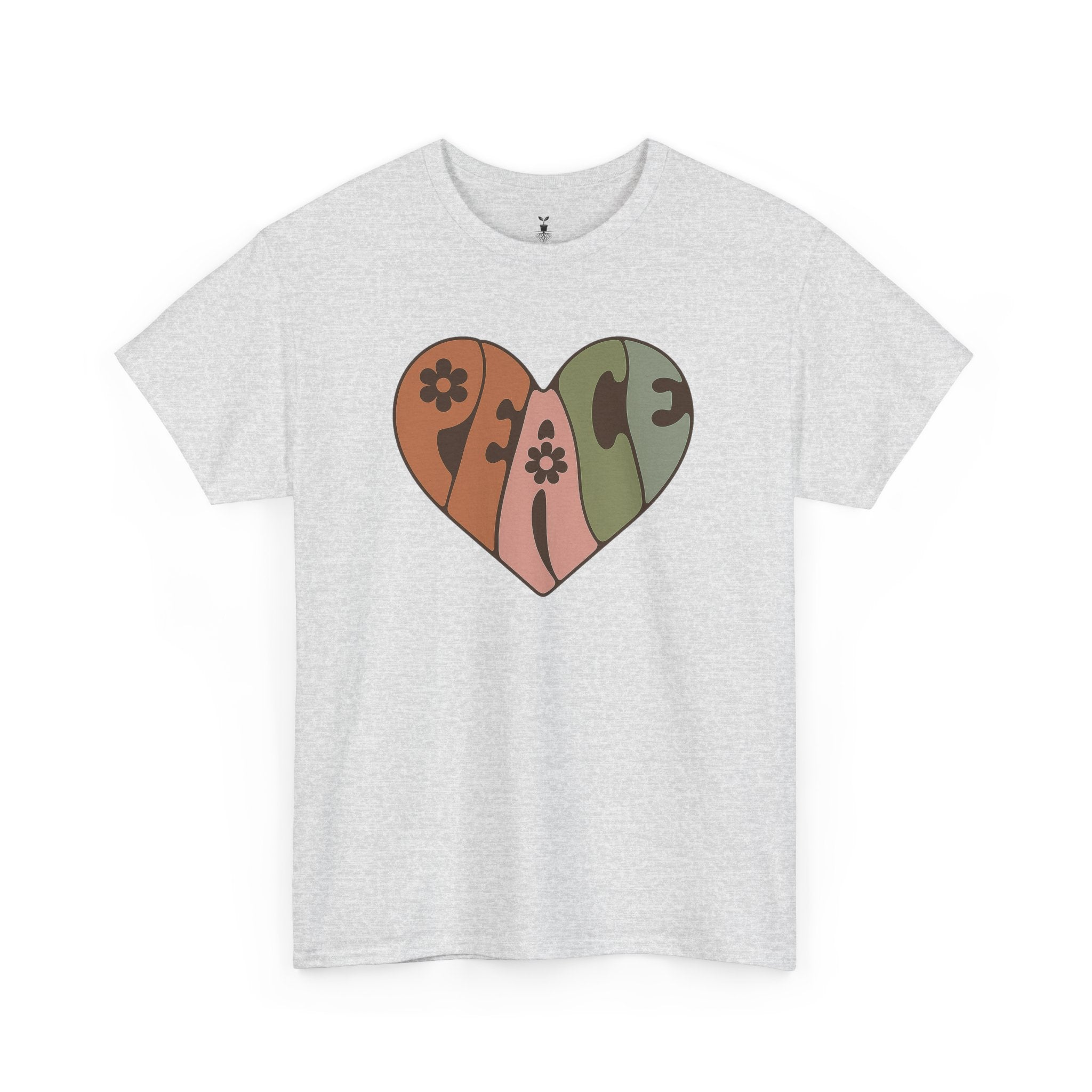 Retro Peace Heart with Earthy Floral  T-Shirt