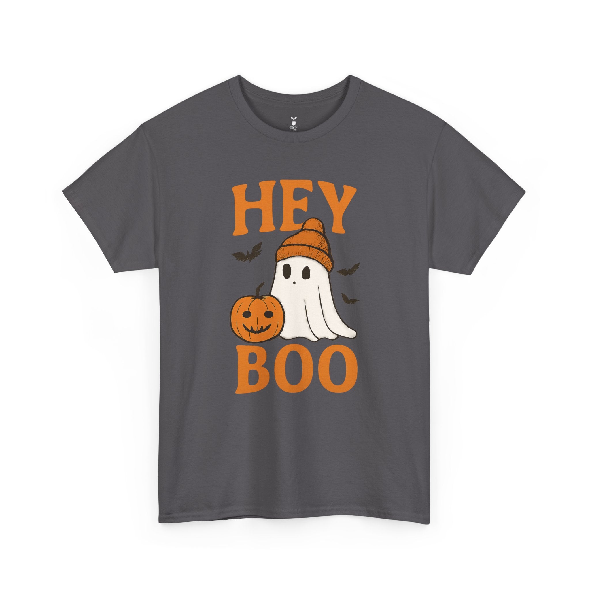 Cute Hey Boo Ghost T-Shirt – Funny Halloween Graphic Tee with Pumpkin Artwork and Spooky Season Aesthetic Design