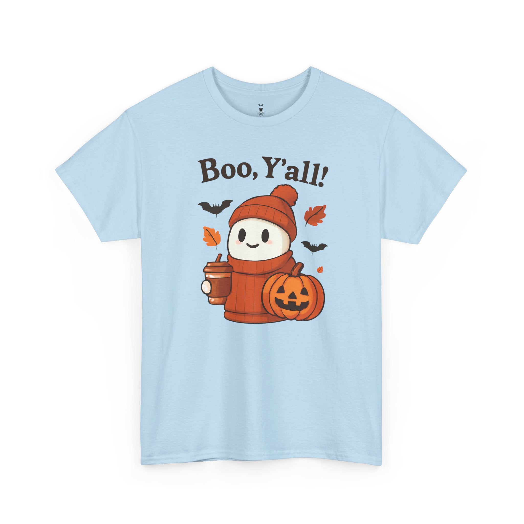 Cute Ghost with Pumpkin and Coffee Cup Boo Y’all Halloween T-Shirt