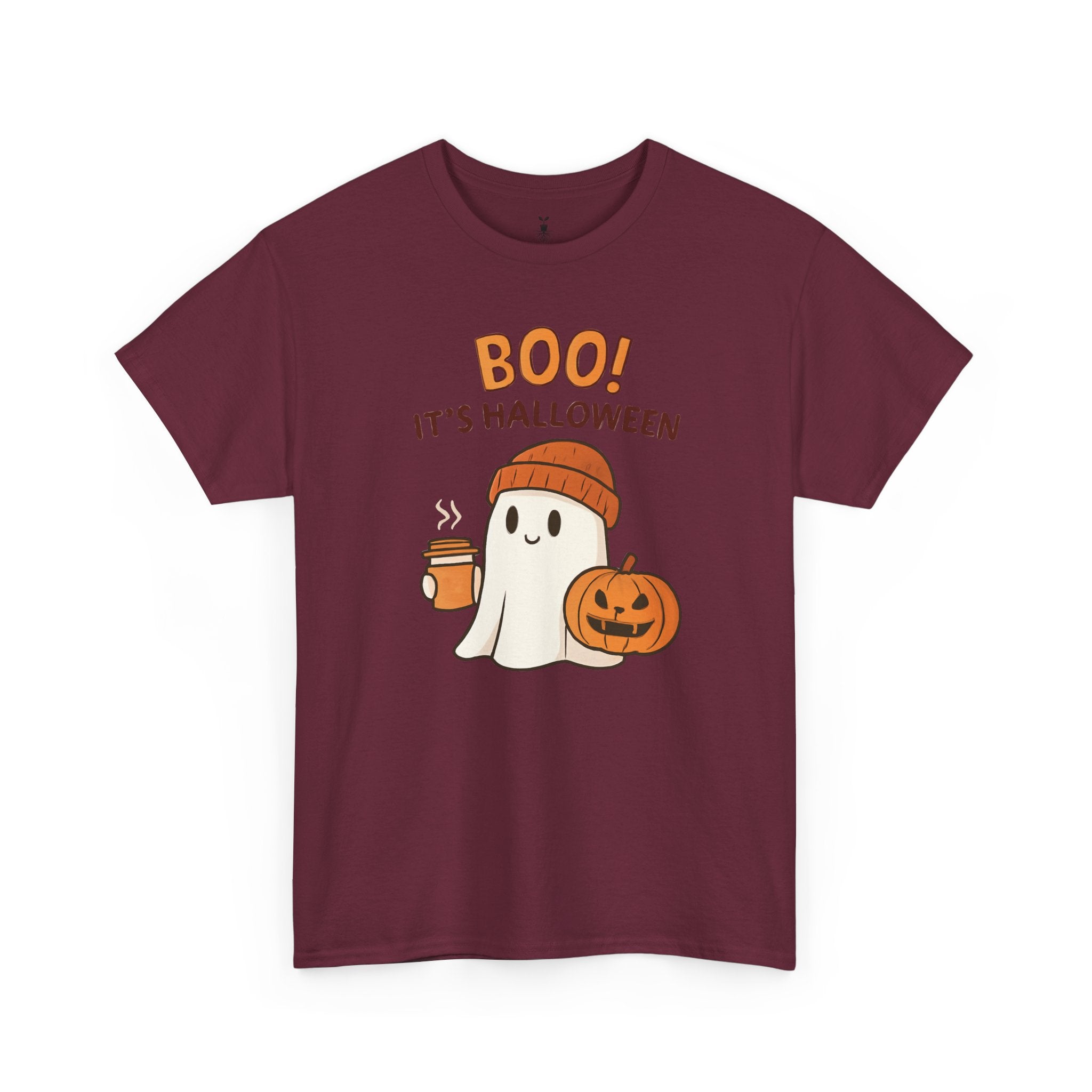 Cute Ghost with Pumpkin and Coffee Cup Boo T-Shirt