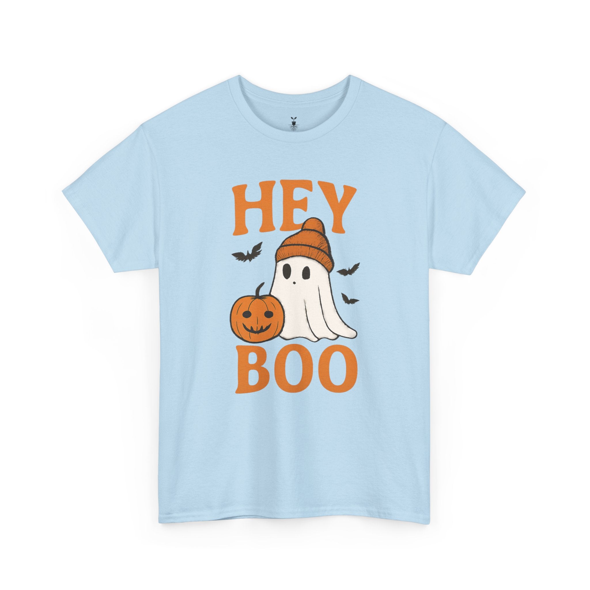 Cute Hey Boo Ghost T-Shirt – Funny Halloween Graphic Tee with Pumpkin Artwork and Spooky Season Aesthetic Design
