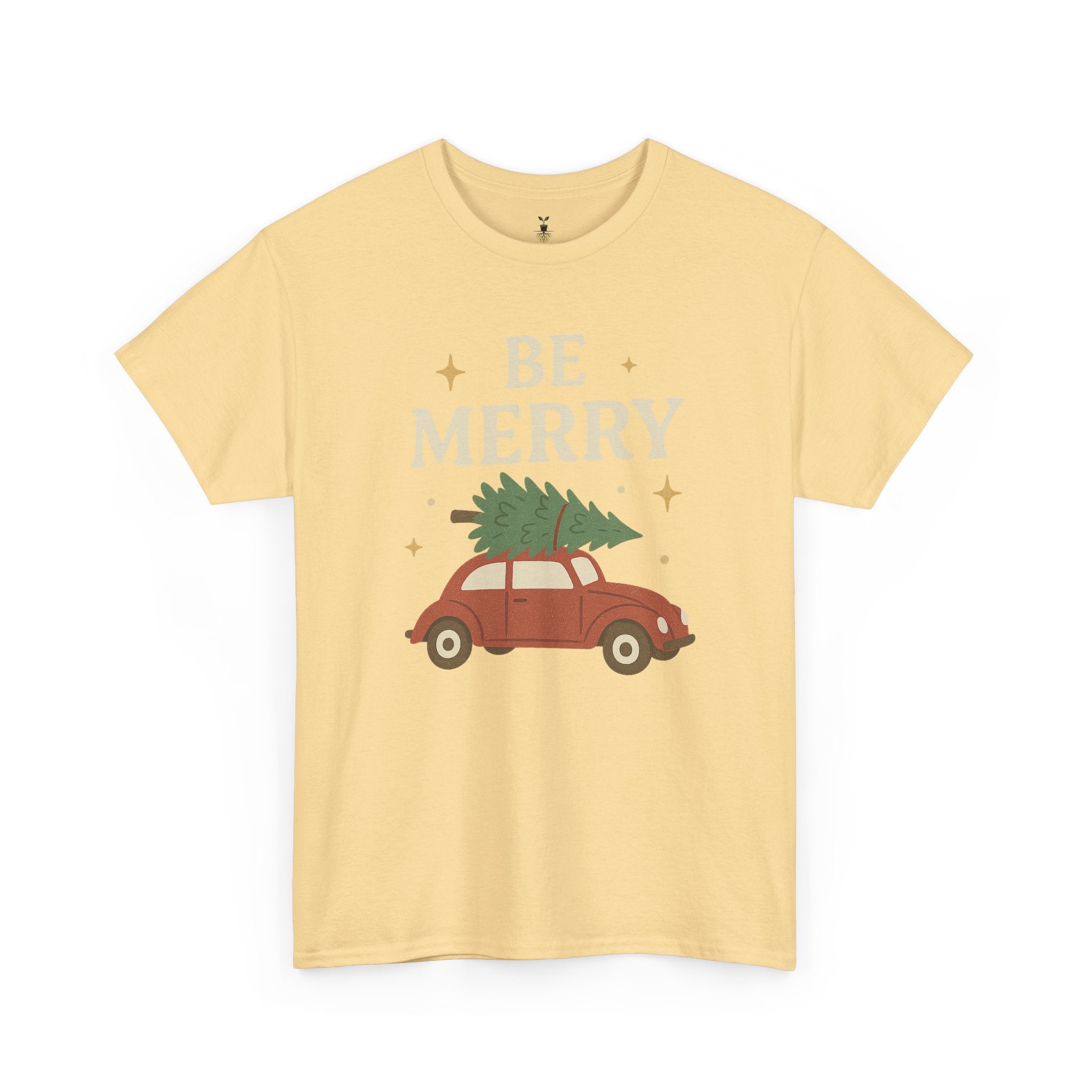 Retro Red Car Carrying Tree and Stars Be Merry Christmas T-Shirt