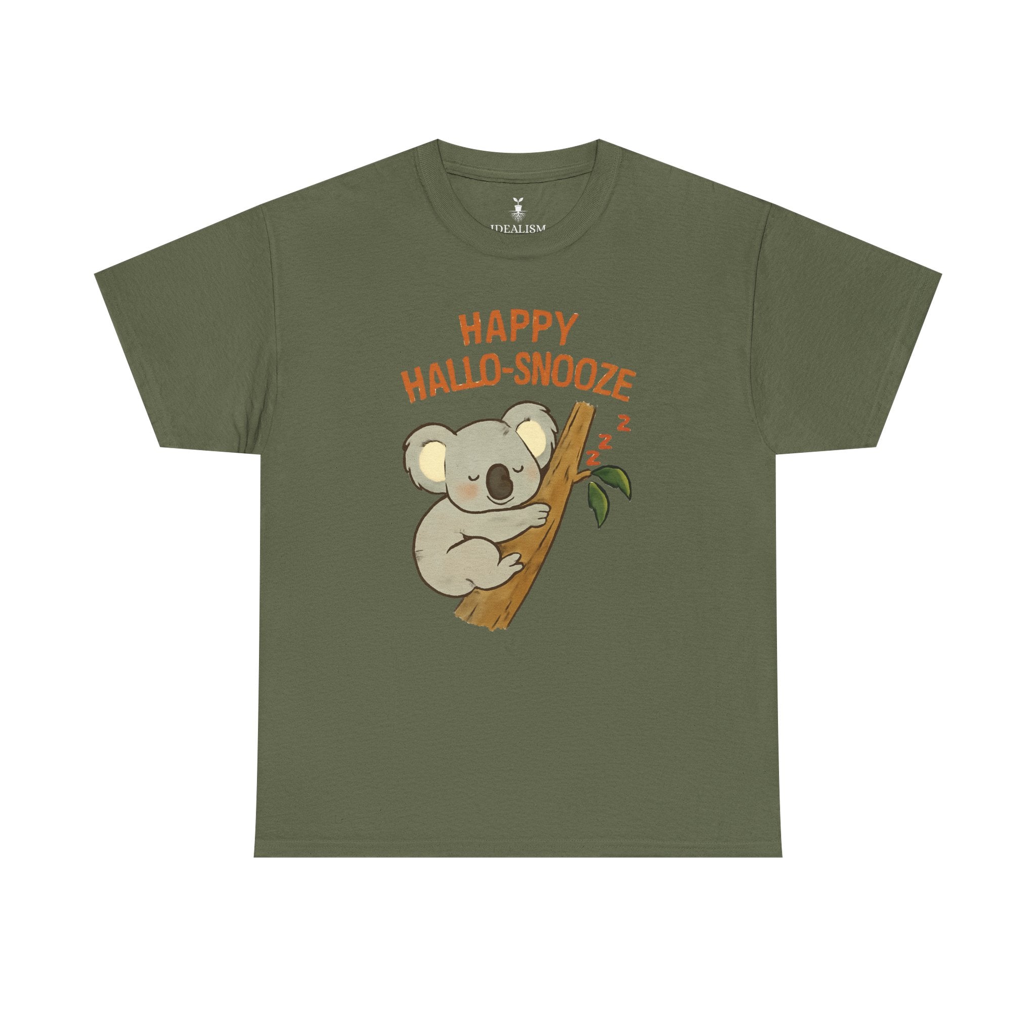 Happy Hallo-Snooze T-Shirt – Funny Sleeping Koala Halloween Graphic Tee, Cute Spooky Season Shirt with Autumn Vibes