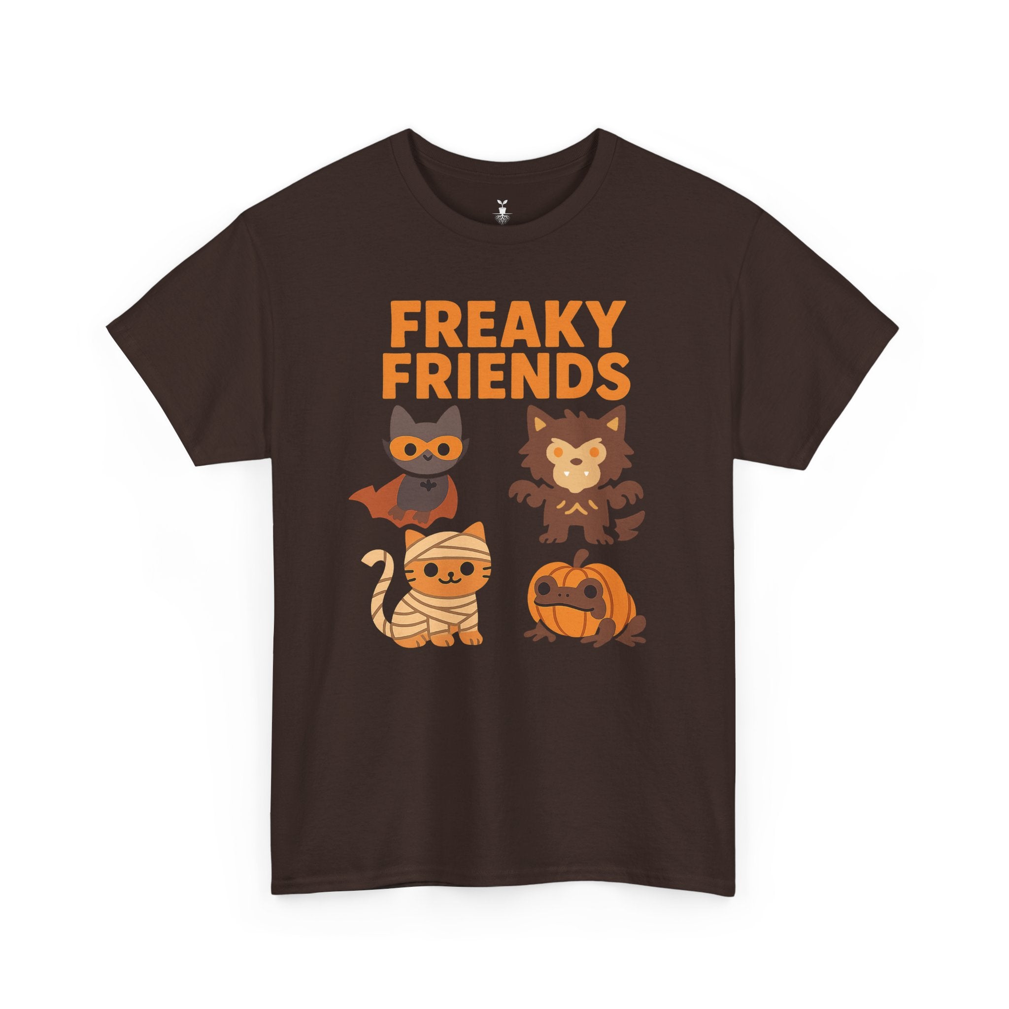 Bat, Mummy Cat, Werewolf & Pumpkin Frog Freaky Friends Halloween T-Shirt