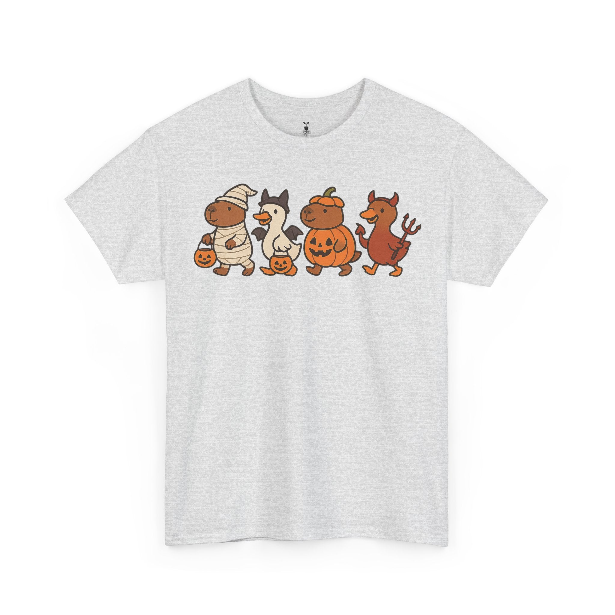 Capibara Mummy Pumpkin Bat and Duck Devil Halloween T-Shirt