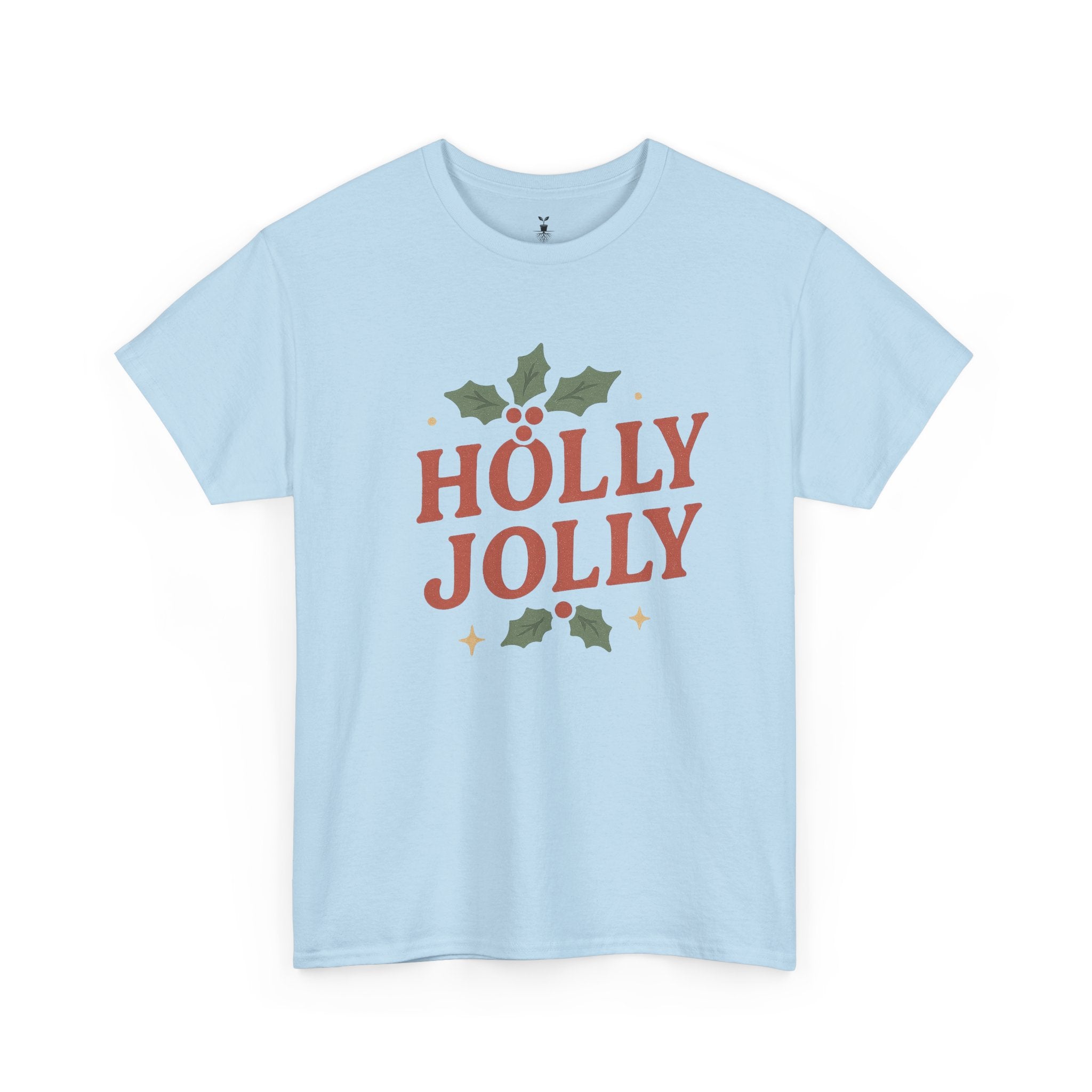 Holly Jolly Christmas with Festive Holly Leaves, Red Berries, and Golden Stars T-shirt