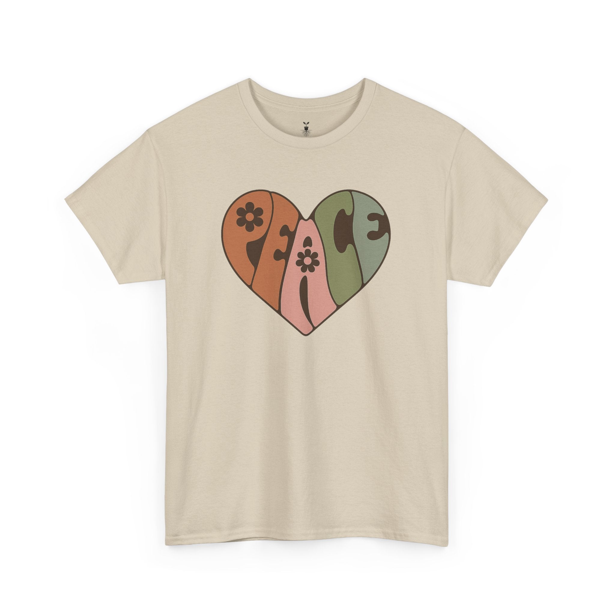 Retro Peace Heart with Earthy Floral  T-Shirt