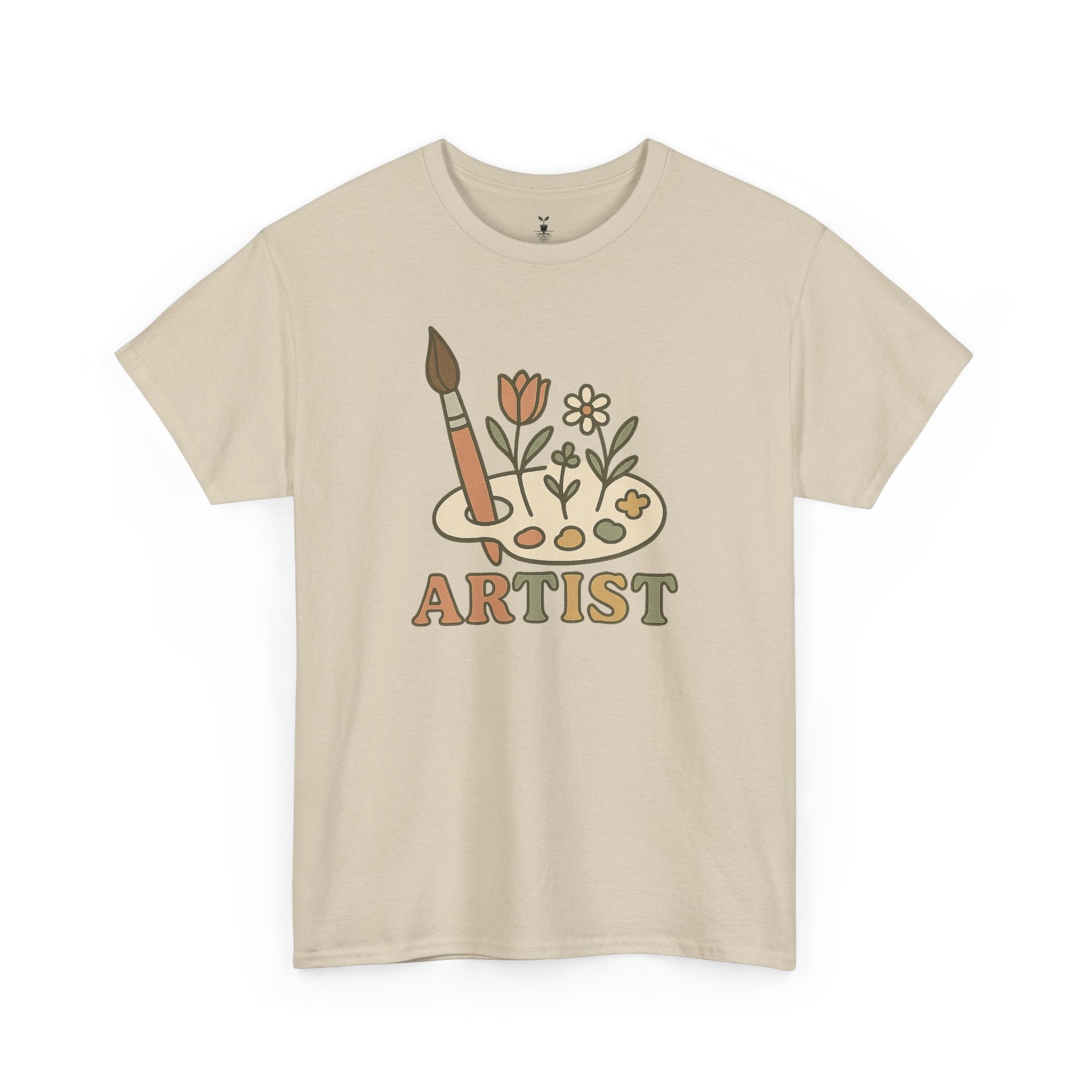 Retro Boho Artist Paint Palette and Floral T-Shirt
