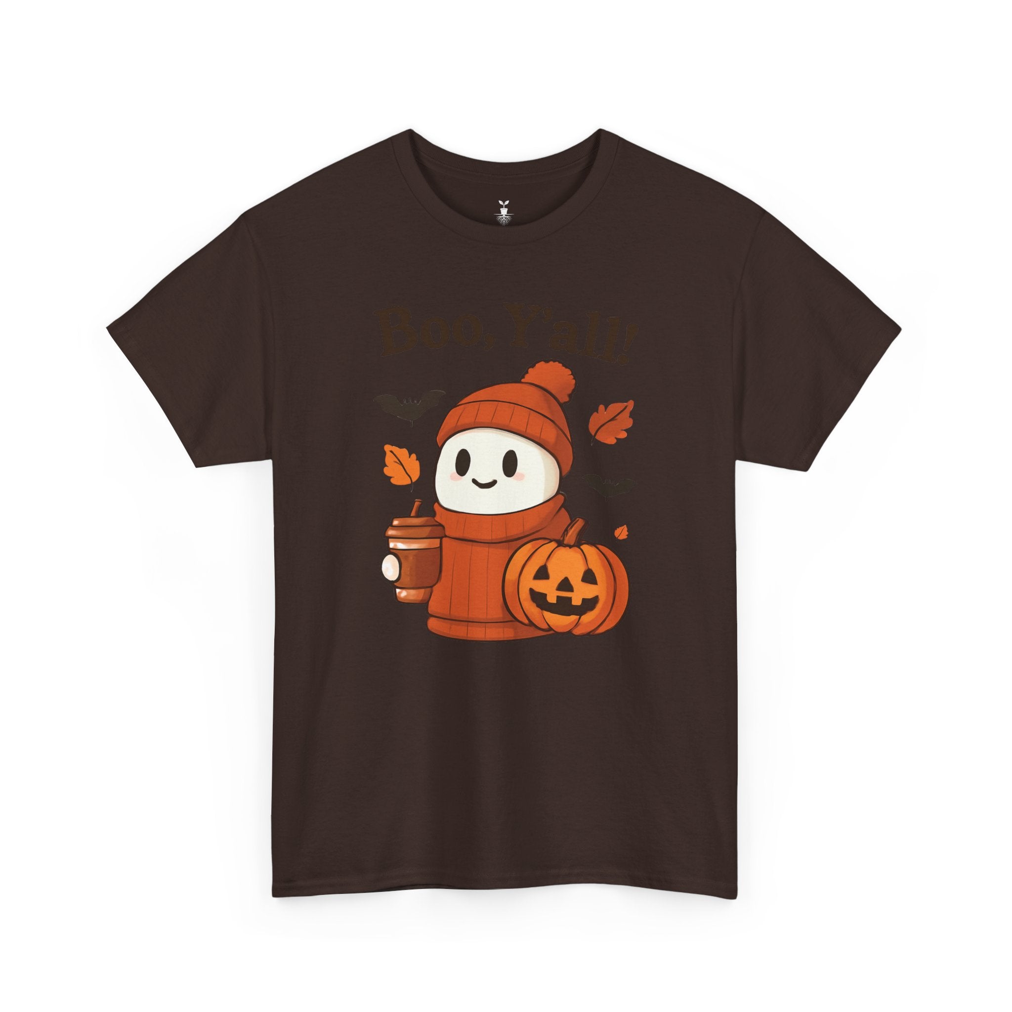 Cute Ghost with Pumpkin and Coffee Cup Boo Y’all Halloween T-Shirt
